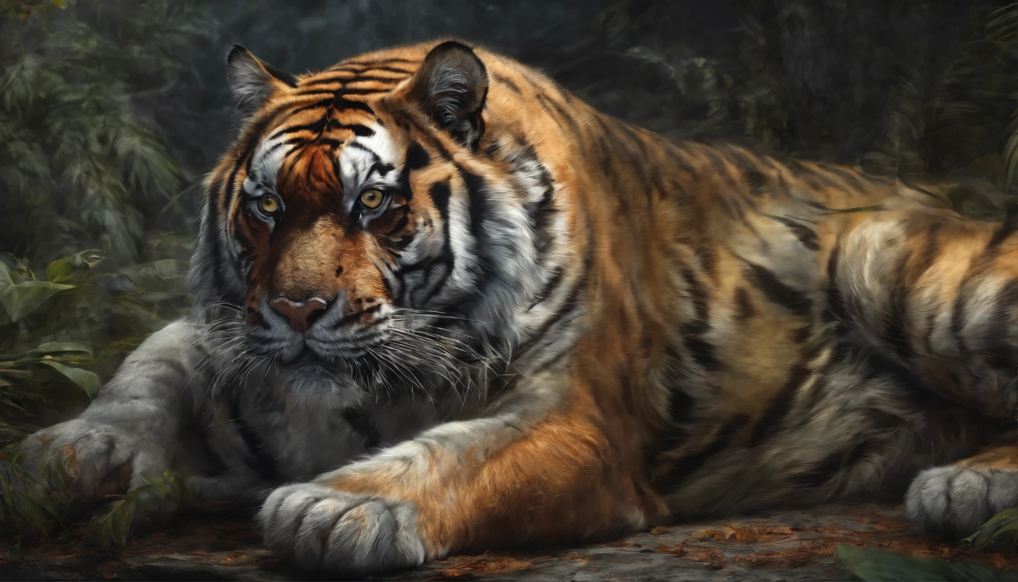 Tiger, red eye,dark landscape