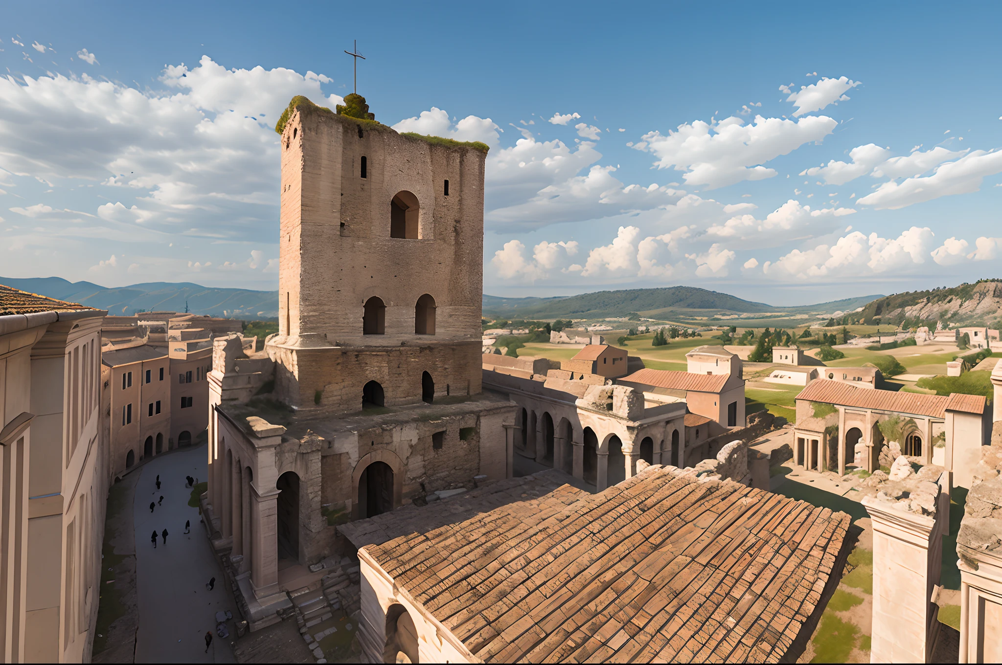 a very detailed photography of an ancient tower, in the roman empire, hyperrealism