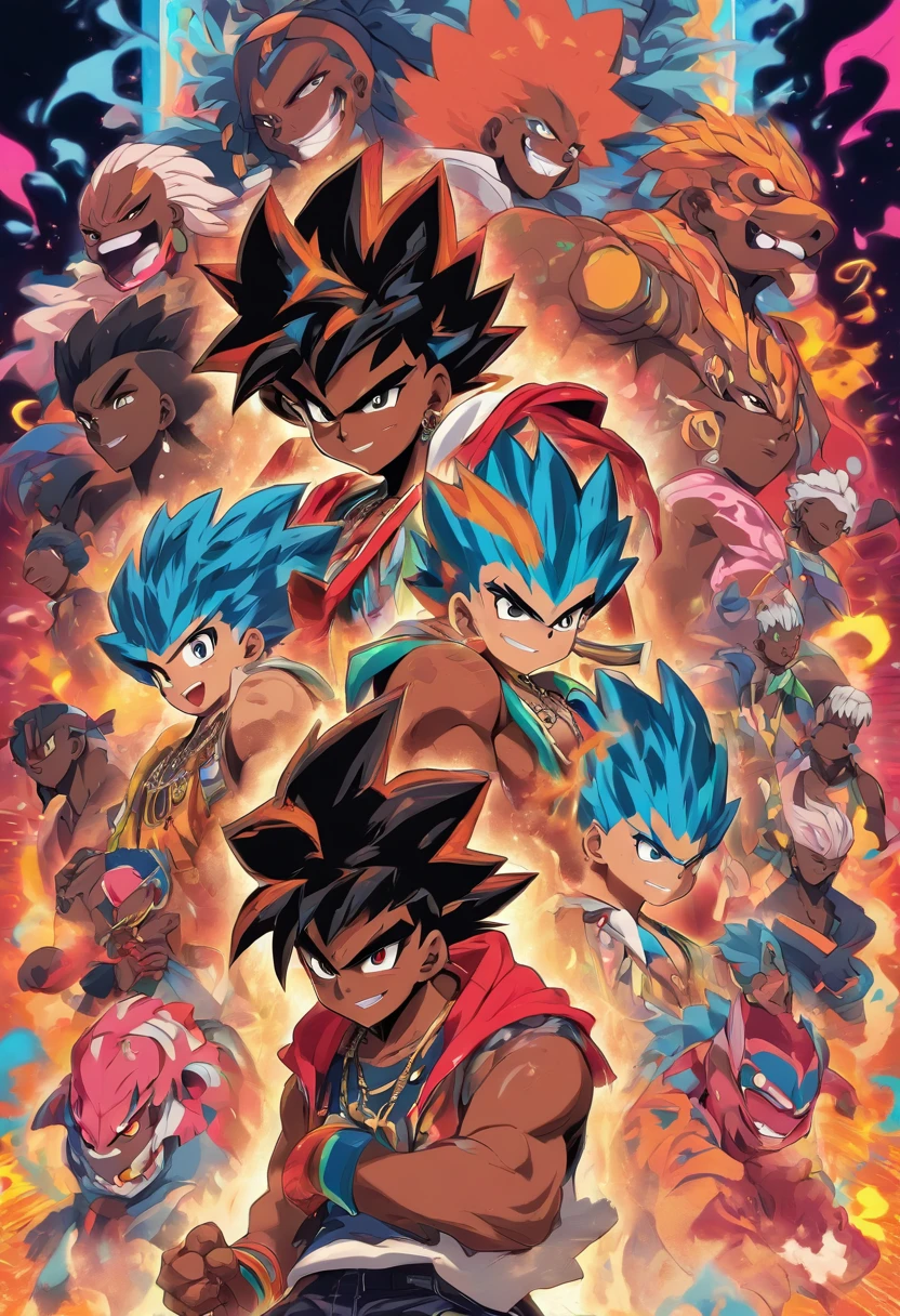 Monster Boy, Caramel Brown skin Black boy moor, Bald Hairstyle, Streetwear, Full Slime Body, colors neon, risa loca, malvada