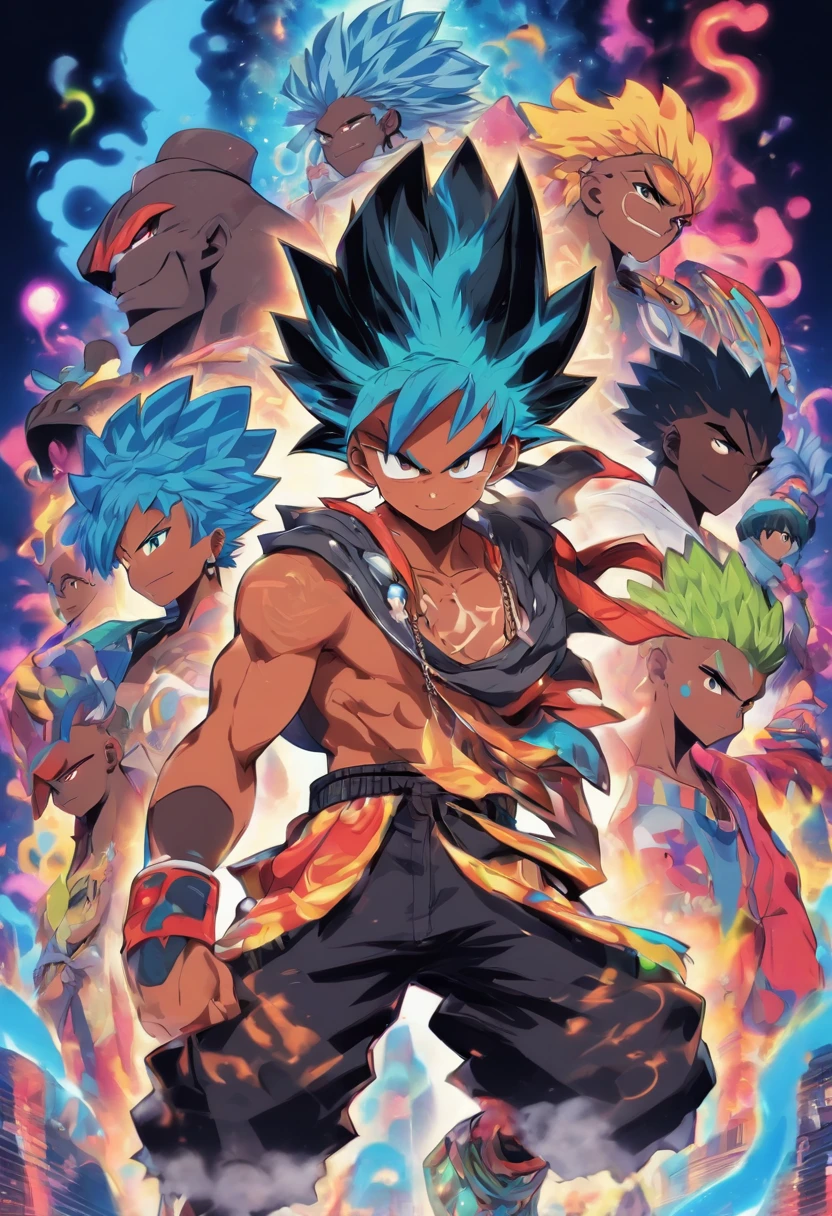 Monster Boy, Caramel Brown skin Black boy moor, Bald Hairstyle, Streetwear, Full Slime Body, colors neon, risa loca, malvada