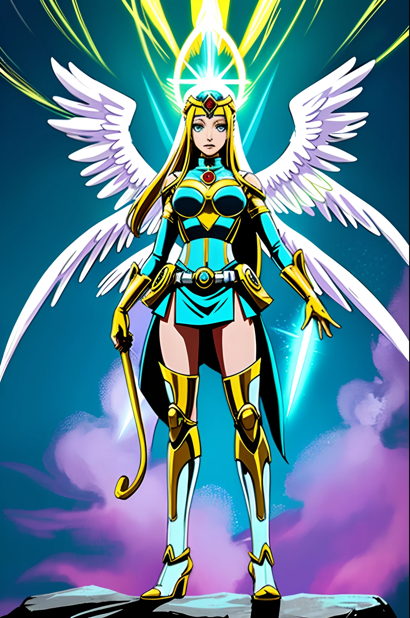 sentai ,, standing solo, weird, bizzare, angelic, divine, aura, celest, female, big breast, full body
