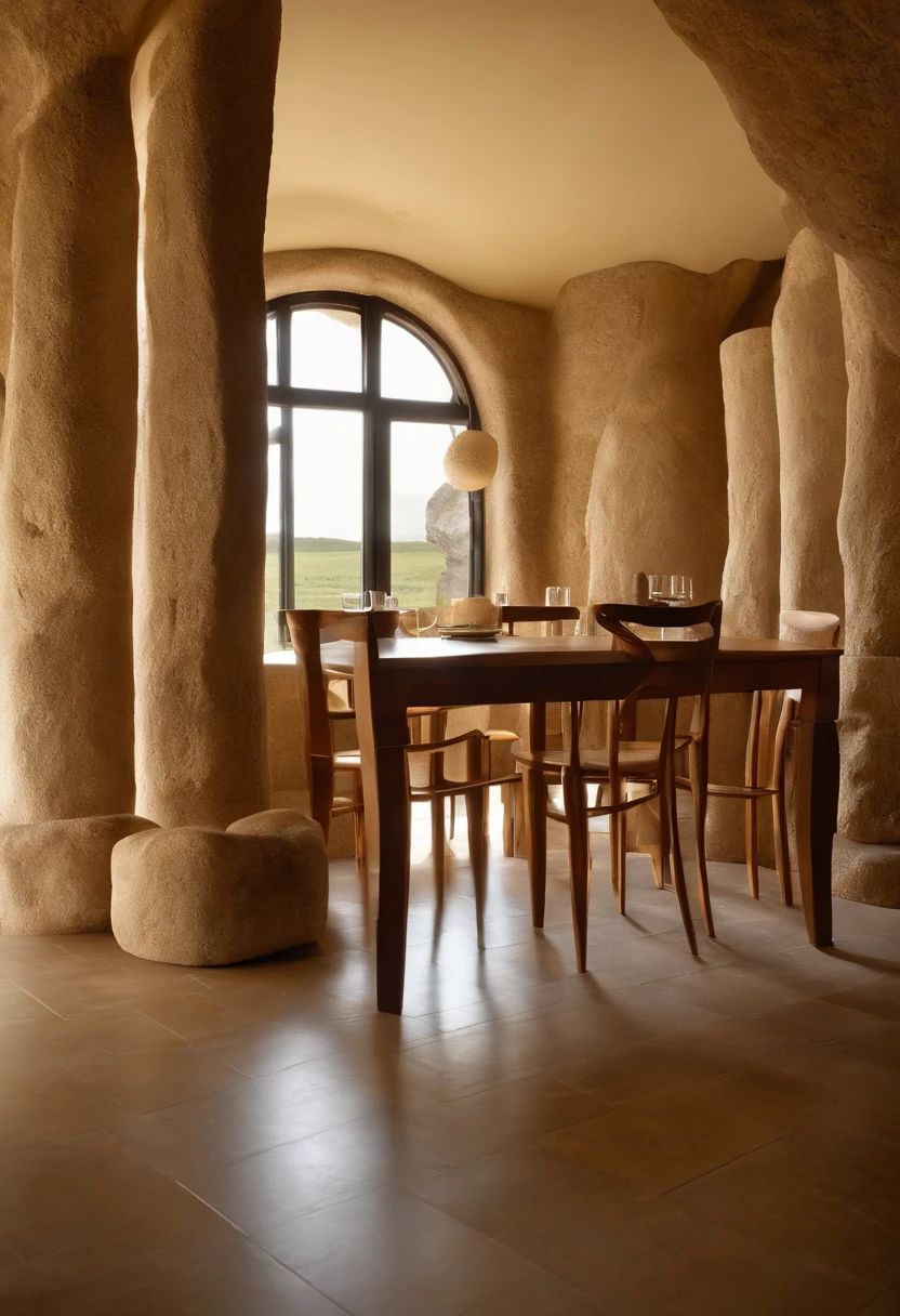 Furnished designer houses inside the Stonehenge stones. With all the details OF a design house furnished within the stones of Stonehenge. The Design House must be embedded IN the stones of Stonehenge, with design windows, se debe de ver desde lejos de las piedas, como si las piedras de Stonehenge fuesen un edificio. La vista tiene que ser las piedras de Stonehenge desde lejos, y por dentro debe parecer como si fuera un edificio, with design houses, with designer furniture, bathhouse, Dormitorios, lounge, Comedor, con todo tipo de detalles del interior de un apartamento.