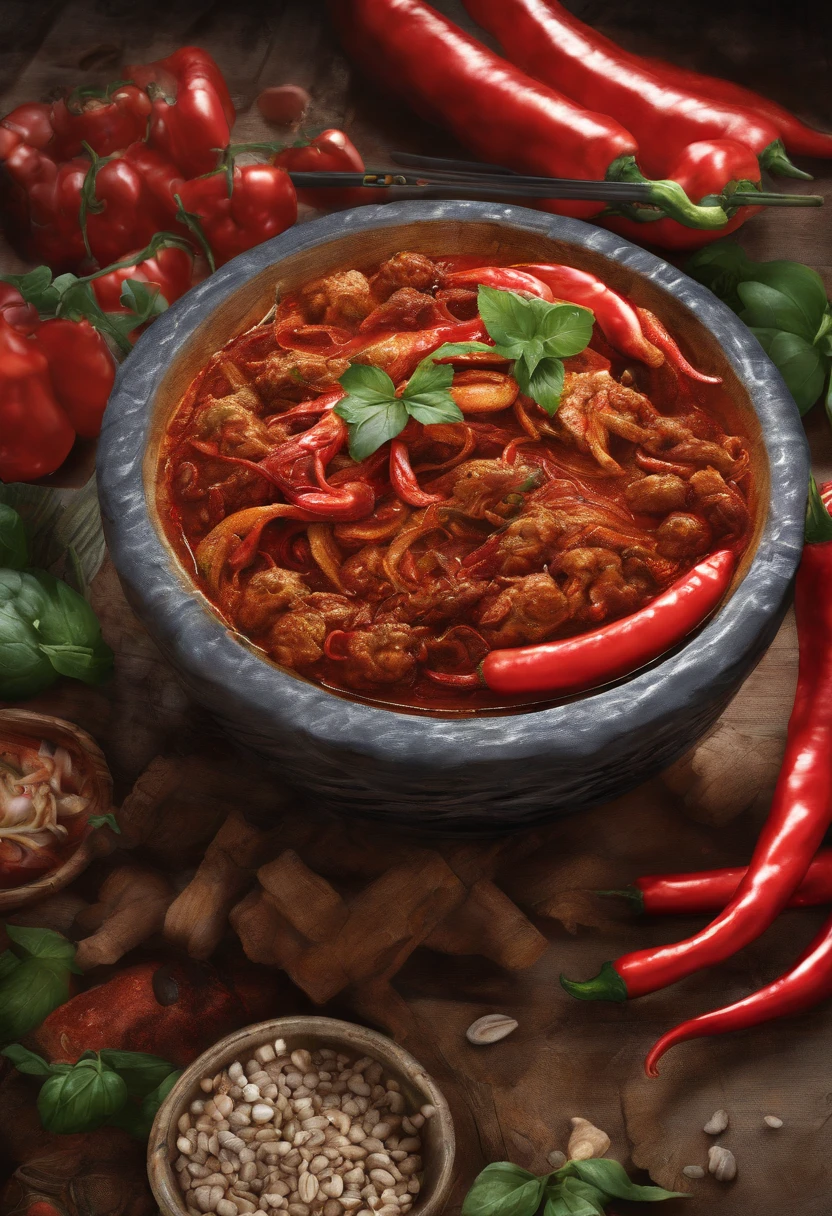 A bowl of spicy hot Realistic Hyper-realistic Very spicy