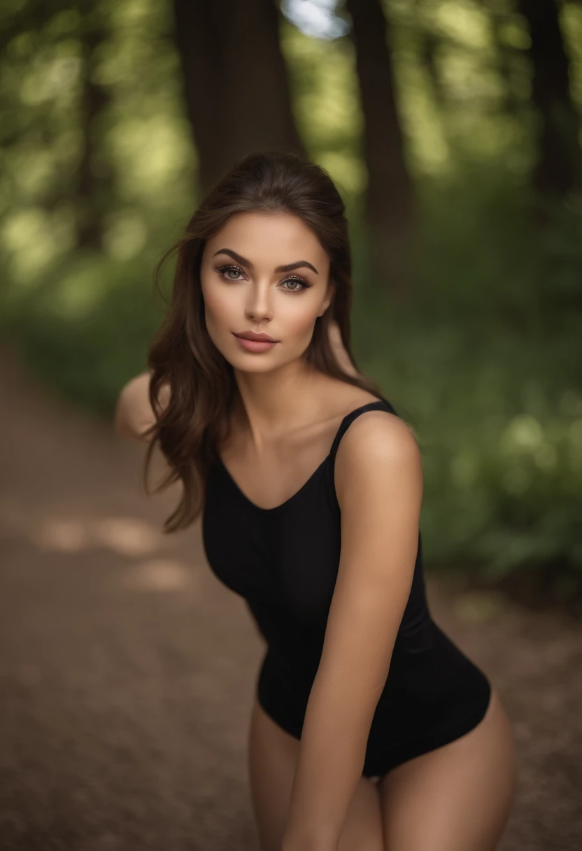 Arafed woman with matching tank top and panties, Sexy girl with brown eyes, portrait sophie mudd, brown hair and big eyes, Selfie einer jungen Frau, Paris, Violet Myers, ohne Make-up, Natural makeup, Blick direkt in die Kamera, Gesicht mit Artgram, dezentes Make-up, Stunning full body shot, im Park, Spaltung, cleavage