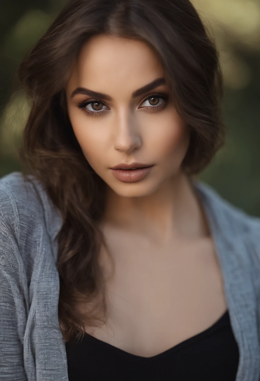 Arafed woman with matching tank top and panties, Sexy girl with brown eyes, portrait sophie mudd, brown hair and big eyes, Selfie einer jungen Frau, Paris, Violet Myers, ohne Make-up, Natural makeup, Blick direkt in die Kamera, Gesicht mit Artgram, dezentes Make-up, Stunning full body shot, im Park, Spaltung, cleavage