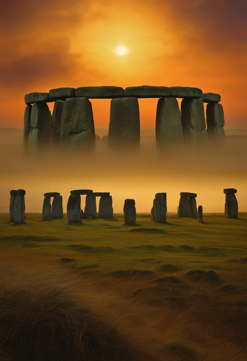 Zdzisław Beksiński style stonehenge with Aliens