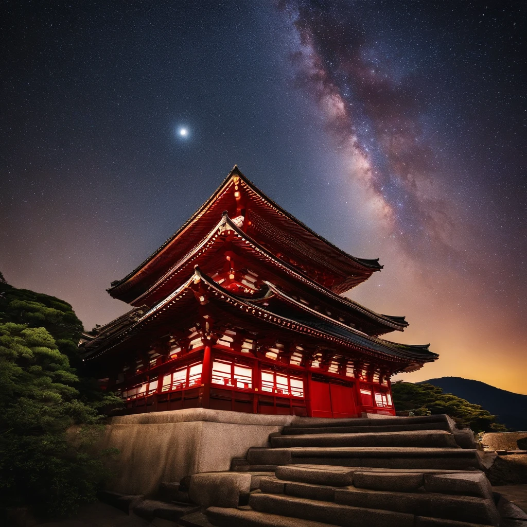Master Parts、Superior Quality、superior image quality、The 8k quality、、Beautiful pictures of the starry sky、magnifica、Arched Milky Way、Kiyomizu-dera Temple