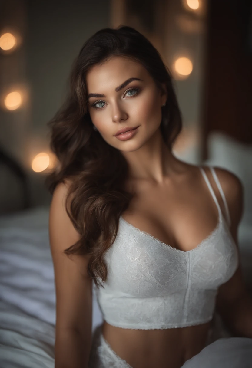 arafed woman fully nude, sexy girl with brown eyes, ultra realistic, meticulously detailed, portrait sophie mudd, brown hair and large eyes, selfie of a young woman, bedroom eyes, violet myers, without makeup, natural makeup, looking directly at the camera, face with artgram, subtle makeup, stunning full body shot standing on balcony of high-rise building, large size bust