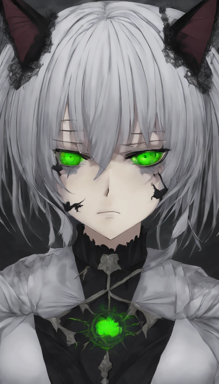 Sanya V. Litvyak, strike witches, short silver hair, green eyes, black cat ears, shy smile