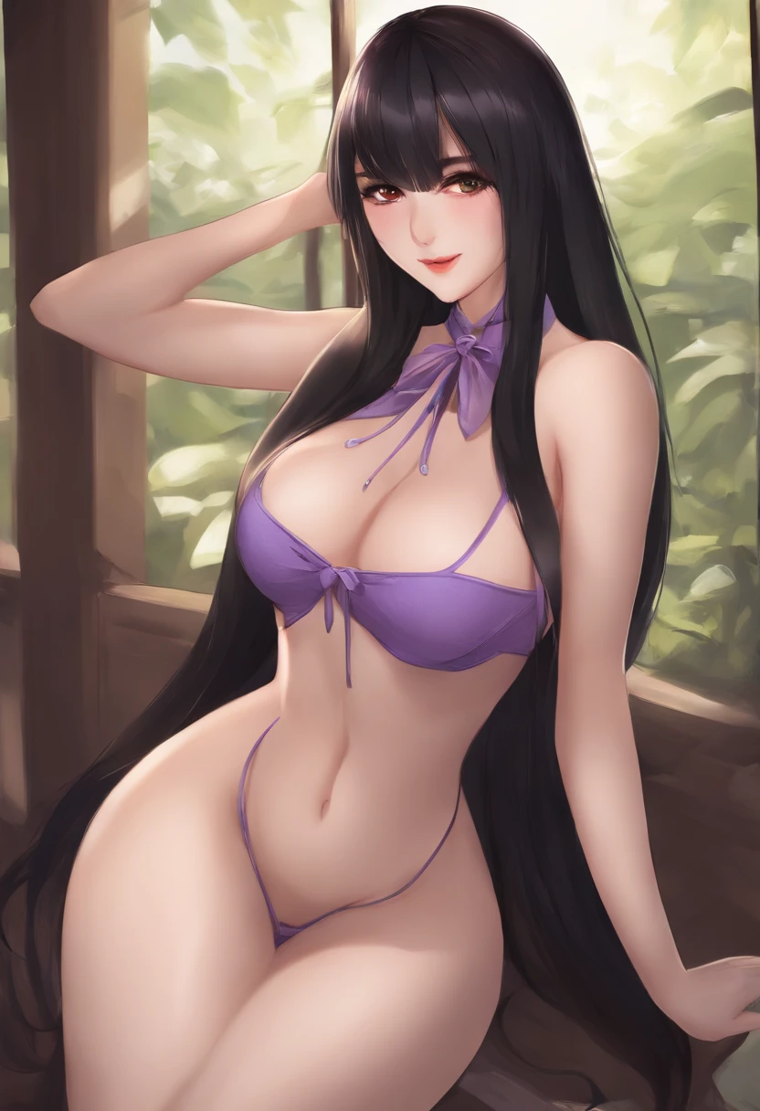 1 female, tall women, black_hair, straight long hair, very huge_boobs, masterpiece, ultra_high_resolution, best_quality, ultra_detailed, manhwa, korean, anime, purple, fully_naked, no clothes, bow legged position, spread pussy, collar