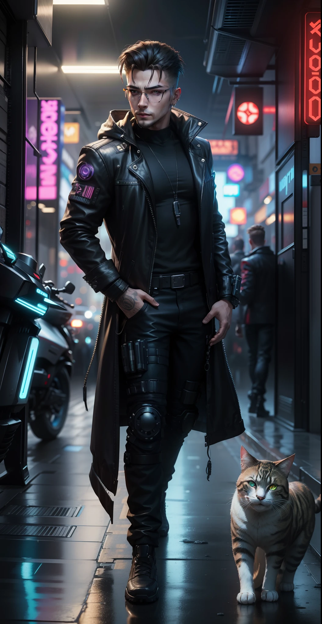 cyberpunk handsome boy, realistic face,8k, ultra realistic,with cat