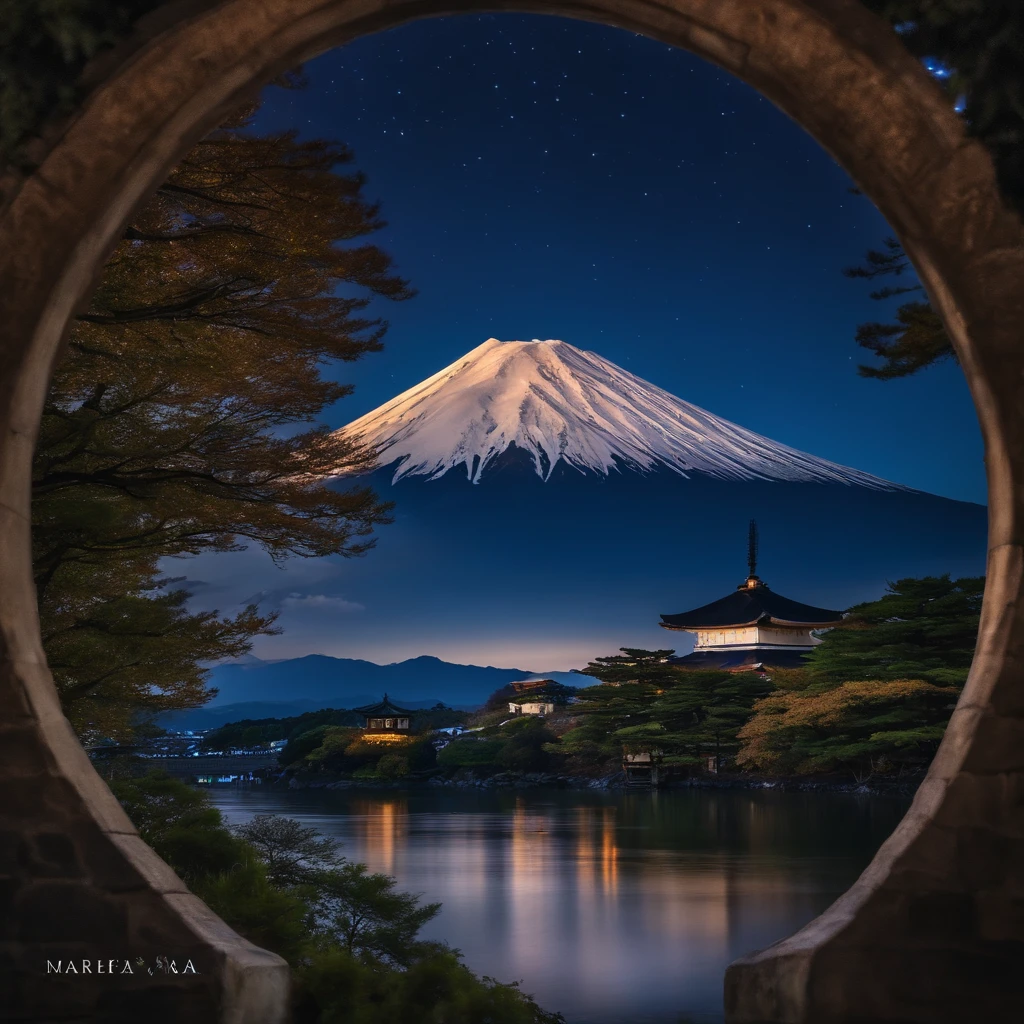 Master Parts、Superior Quality、superior image quality、The 8k quality、、Beautiful pictures of the starry sky、magnifica、Arched Milky Way、Mt fuji、torii gate、mare