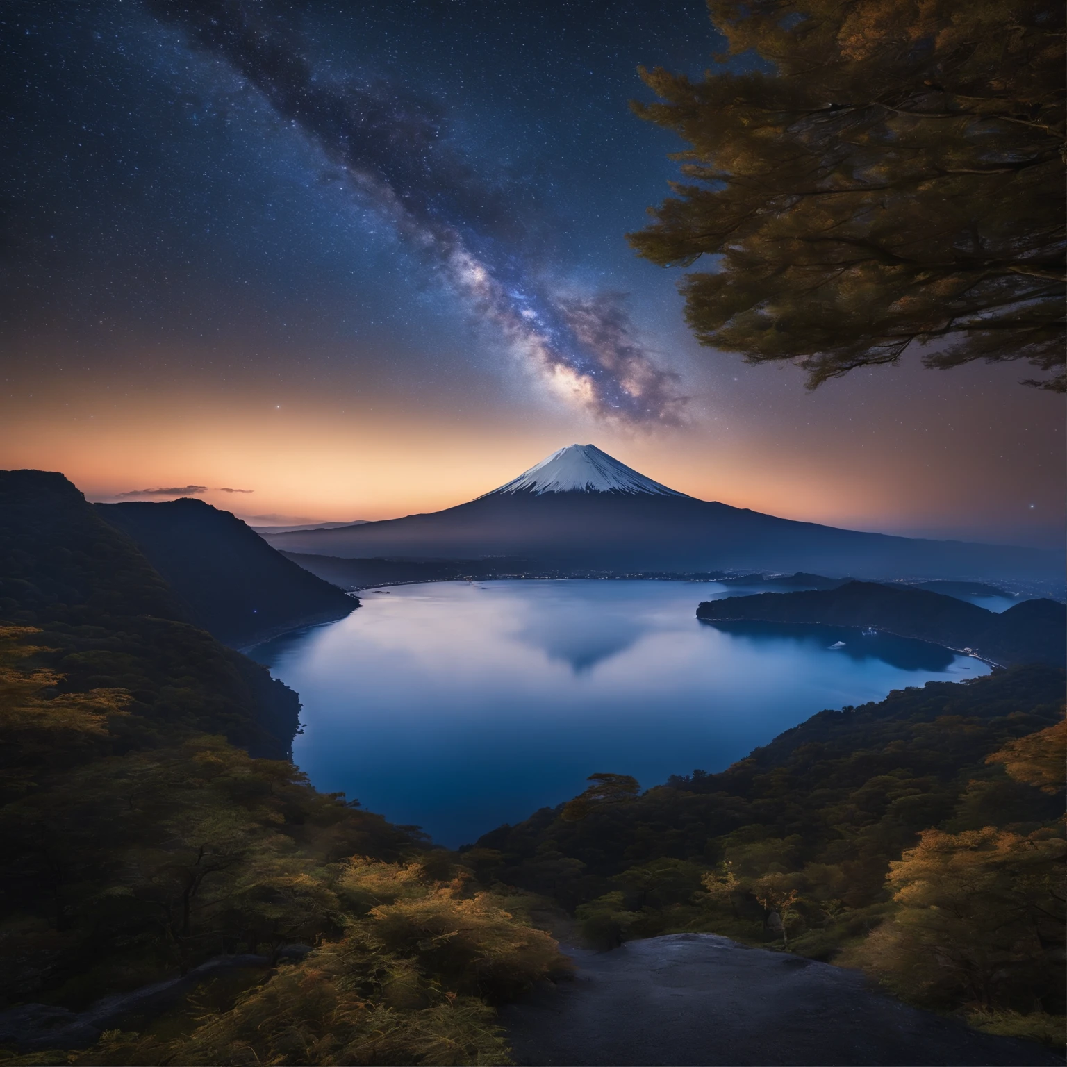 Master Parts、Superior Quality、superior image quality、The 8k quality、、Beautiful pictures of the starry sky、magnifica、Arched Milky Way、Mt fuji、torii gate、mare