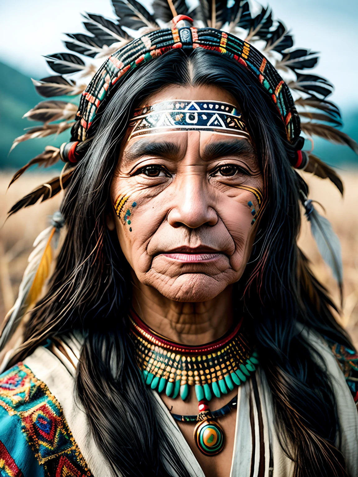 With indigenous paintings on the forehead