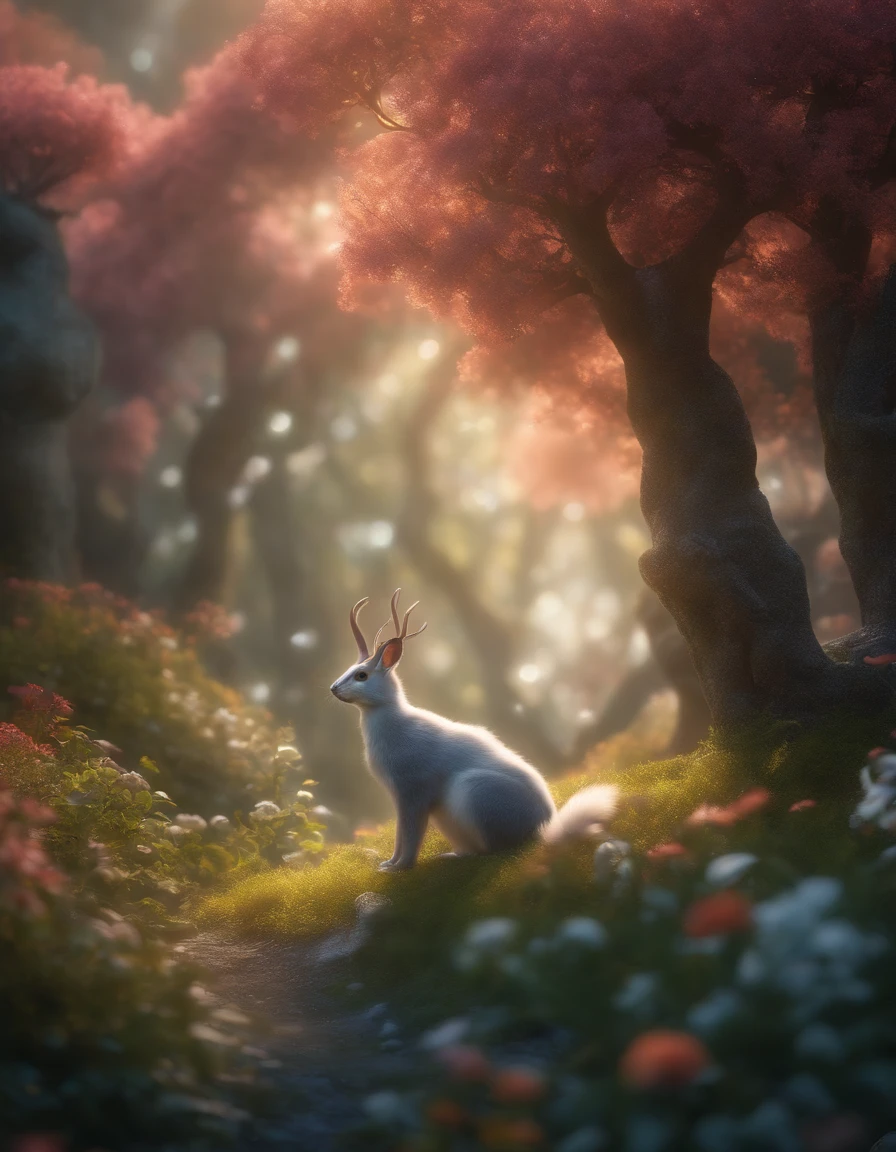 (best quality:1.2),vibrant colors,fantasy,enchanted garden,whimsical atmosphere,soft lighting,playful expression,furry details,striking contrast,delicate brushstrokes,realistic texture,detailed foliage,storybook charm,animated movement,curious gaze,fantastical creature,unique perspective,dreamlike scenery,ethereal aura,beautifully illustrated,freedom,joy,happiness,appreciation of nature,childlike innocence,nostalgic vibe,magical ambiance,harmonious balance,dainty flowers,leafy vines,hidden surprises,lively imagination,black and white to color transition,transforming landscape,imagined realms,adorable charm.