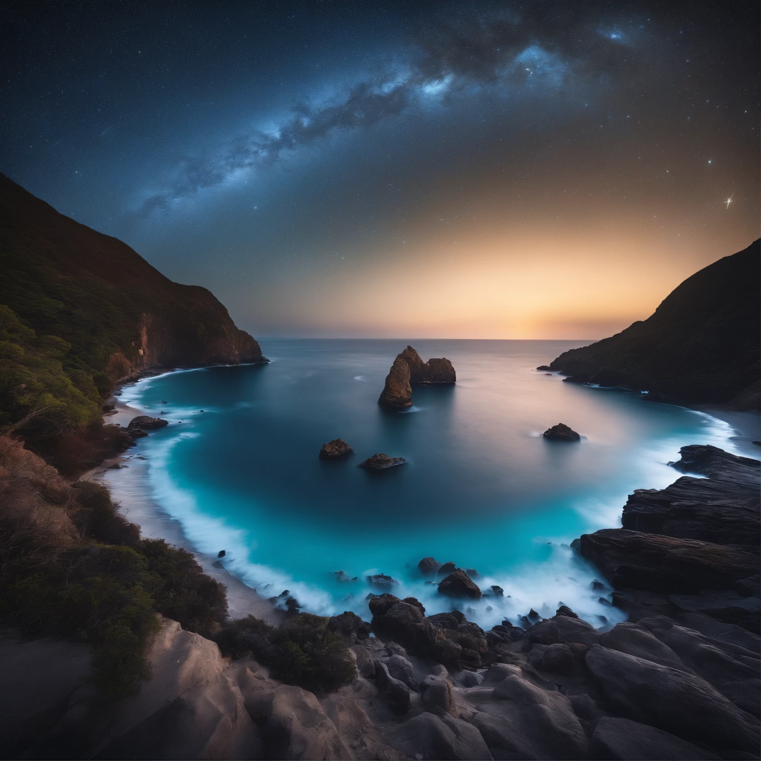 Master Parts、Superior Quality、superior image quality、The 8k quality、、Beautiful pictures of the starry sky、magnifica、Arched Milky Way、Sail ships、Blue sea、Shooting Stars