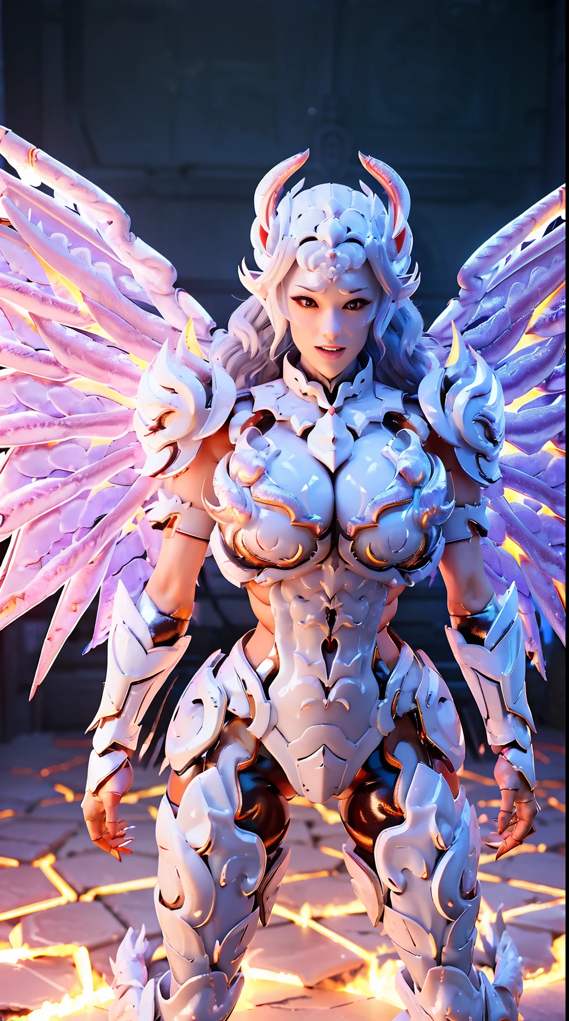 SILVER DRAGON QUEEN, HUGE BOOBS, BATTLE ARMOR, (A PAIR OF BIG DRAGON WINGS:1.5), TRANSPARANT, STANDING, SEXY BODY, MUSCLE ABS.
