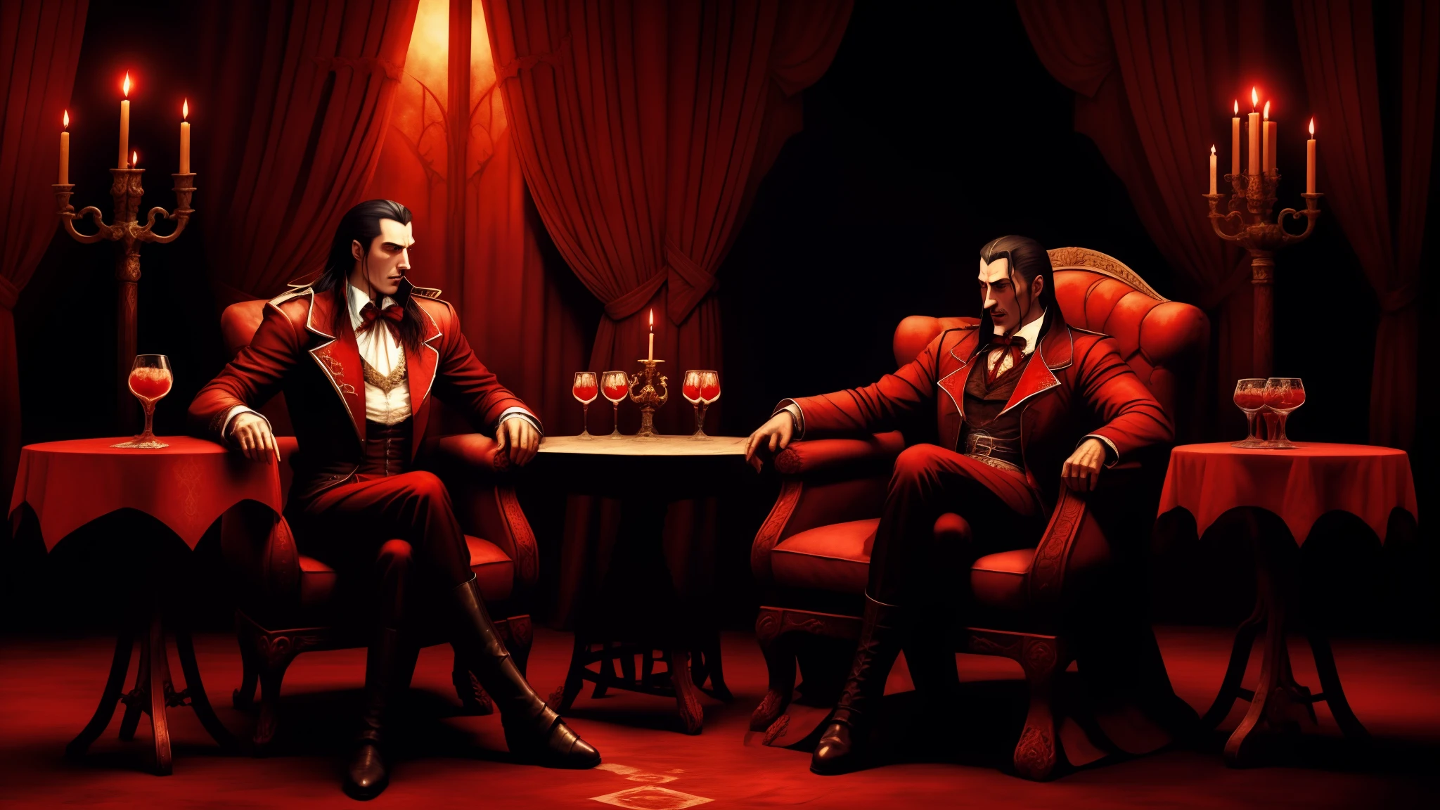 Dracula sits there based on Castlevania,A cup of blood in his hand