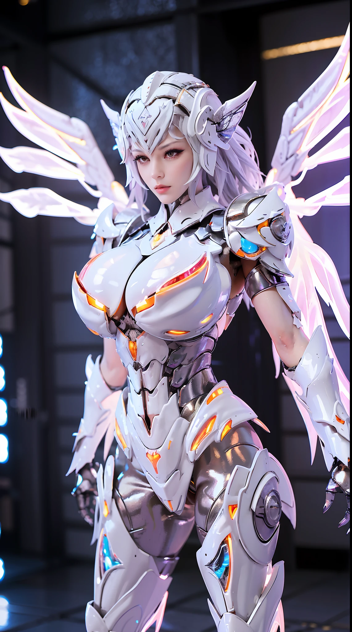 ICE DRAGON, (DRAGON HEAD), HUGE BOOBS, ICE MECHA ARMOR FULL SUIT, (CLEAVAGE), (A PAIR LARGEST PHOENIX WINGS), TRANSPARANT, TALL LEGS, STANDING, SEXY BODY, MUSCLE ABS.