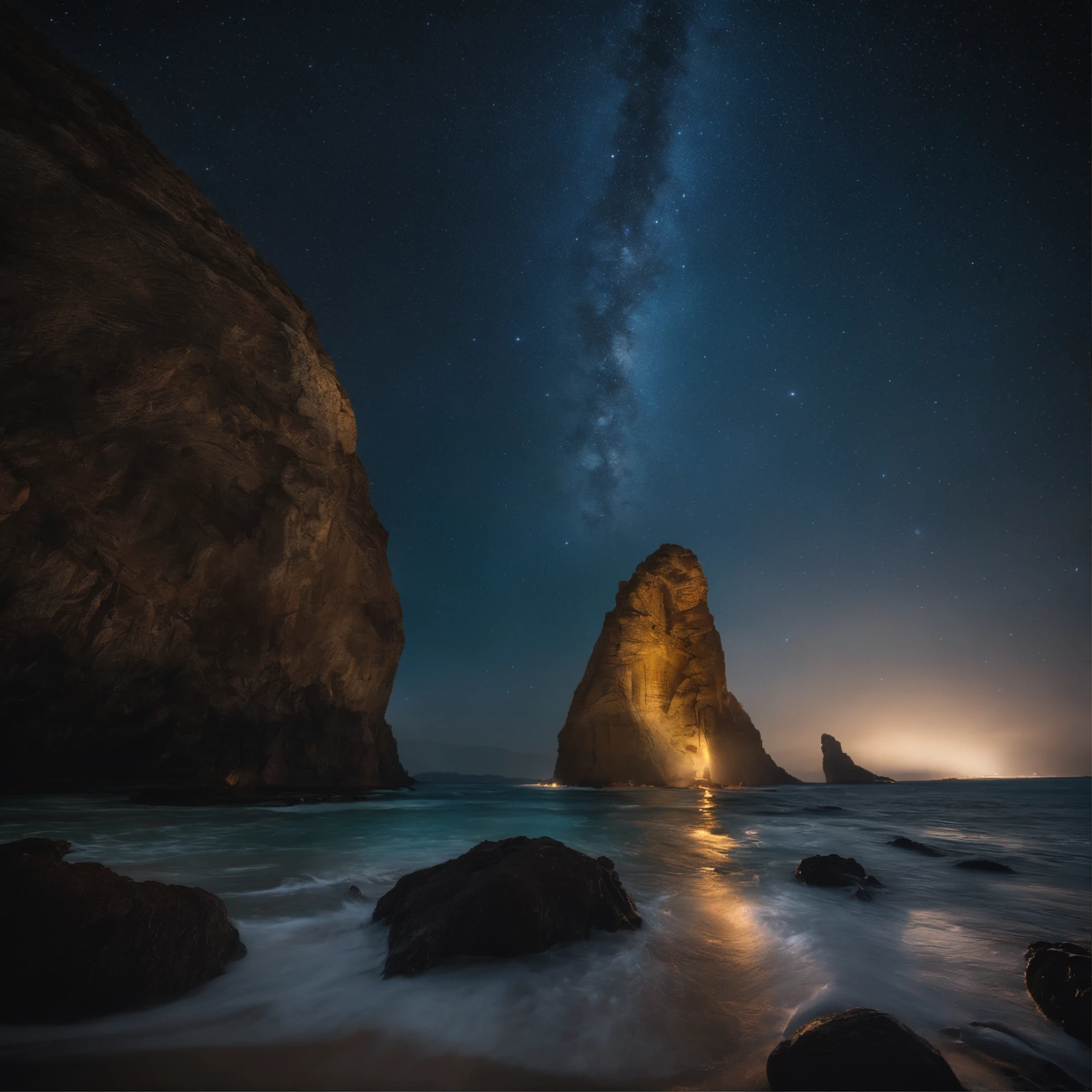 Master Parts、Superior Quality、superior image quality、The 8k quality、、Beautiful pictures of the starry sky、magnifica、Arched Milky Way:1.9、Sail ships:1.9、Blue Sea、shooting stars:1.9