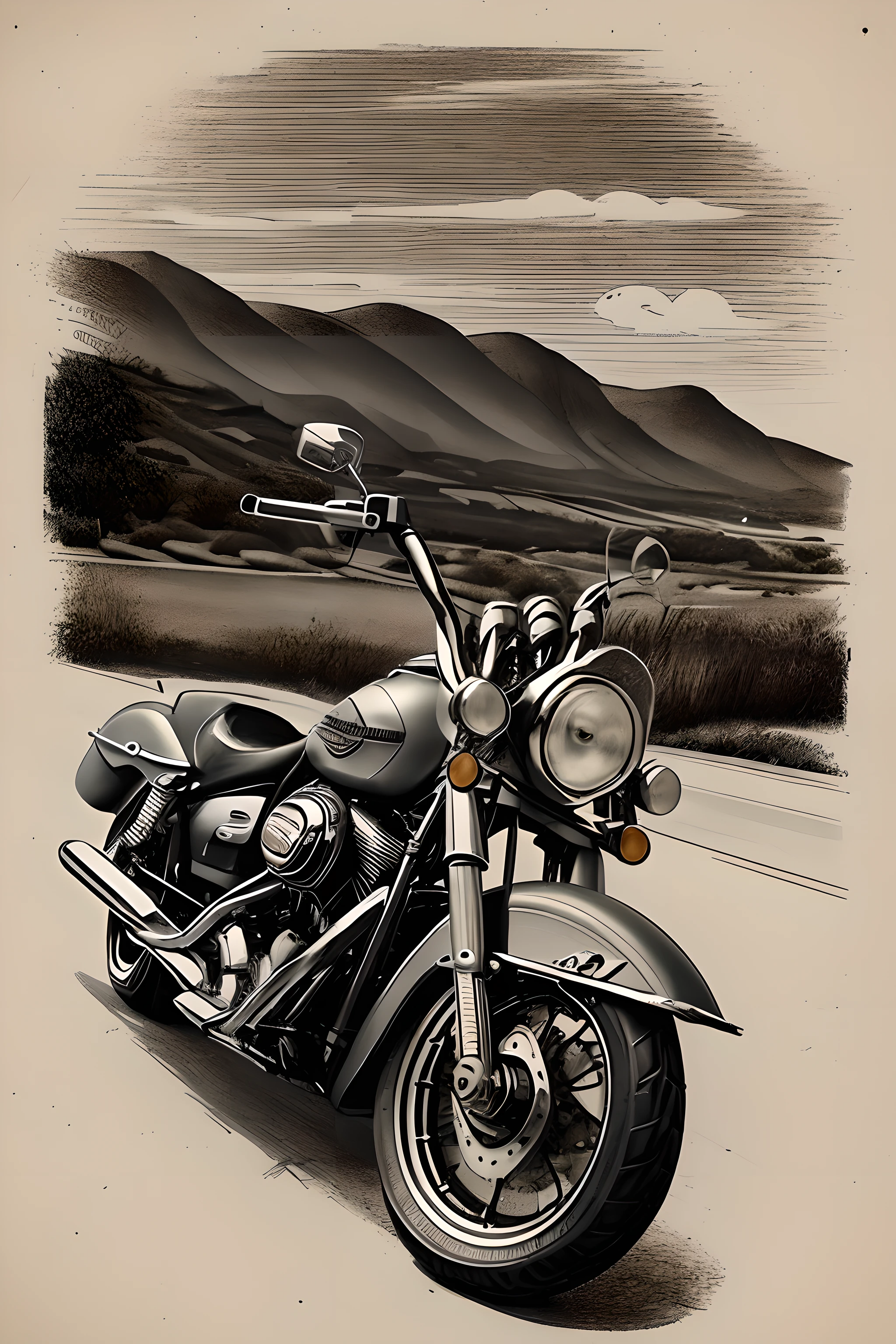 Produce a vintage-style crosshatch illustration of a (((esqueleto pilotando uma motocicleta Harley Davidson))), reminiscente de obras de arte de moto clube. Use um fundo composto apenas por respingos de tinta. Pay meticulous attention to (((detalhes intrincados))) as the characteristics of the skeleton, o design da motocicleta, e o sombreamento Crosshatch. Ambicione ((extrema qualidade de detalhes)) To create a visually captivating illustration. Crie um ((dynamic compositing)) that captures the spirit of motorcycle culture and the retro feel of vintage illustrations.