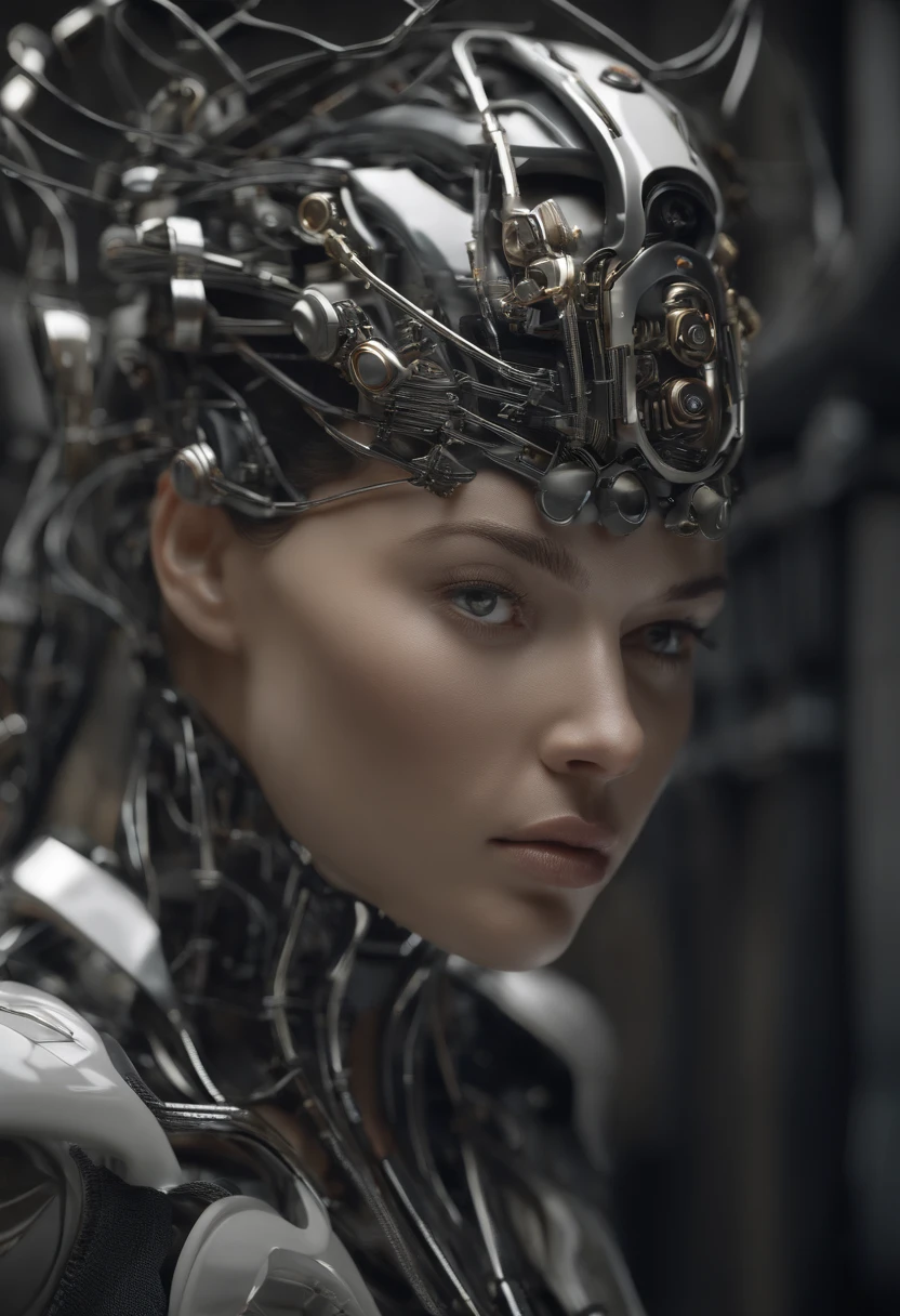 Complejo 3D render ultra detallado de una hermosa porcelana perfil mujer android face, (((cuerpo completo))), Cyborgs, robotic parts, 150mm, Hermoso estudio luz suave, Luz de llanta, Detalles vibrantes, Cyberpunk lujoso, encaje, hiper realista, Anatomical, muscles of the face, electrical wires, microchips, elegante, hermoso fondo, Renderizado de octanaje, h. r. Estilo Giger, en 8K, La mejor calidad, Masutepiece, 插圖, extremadamente delicado y hermoso, extremadamente detallado ,NFFSW ,Unidad ,papel tapiz, (realista, Fotorrealista:1.37),asombroso, Detalle fino, Masutepiece,La mejor calidad,Arte Oficial, Ticker altamente detallado Unidad 8K wallpaper, absurdos, Unbelievable ridicule, robot, cuerpo completo, sentada