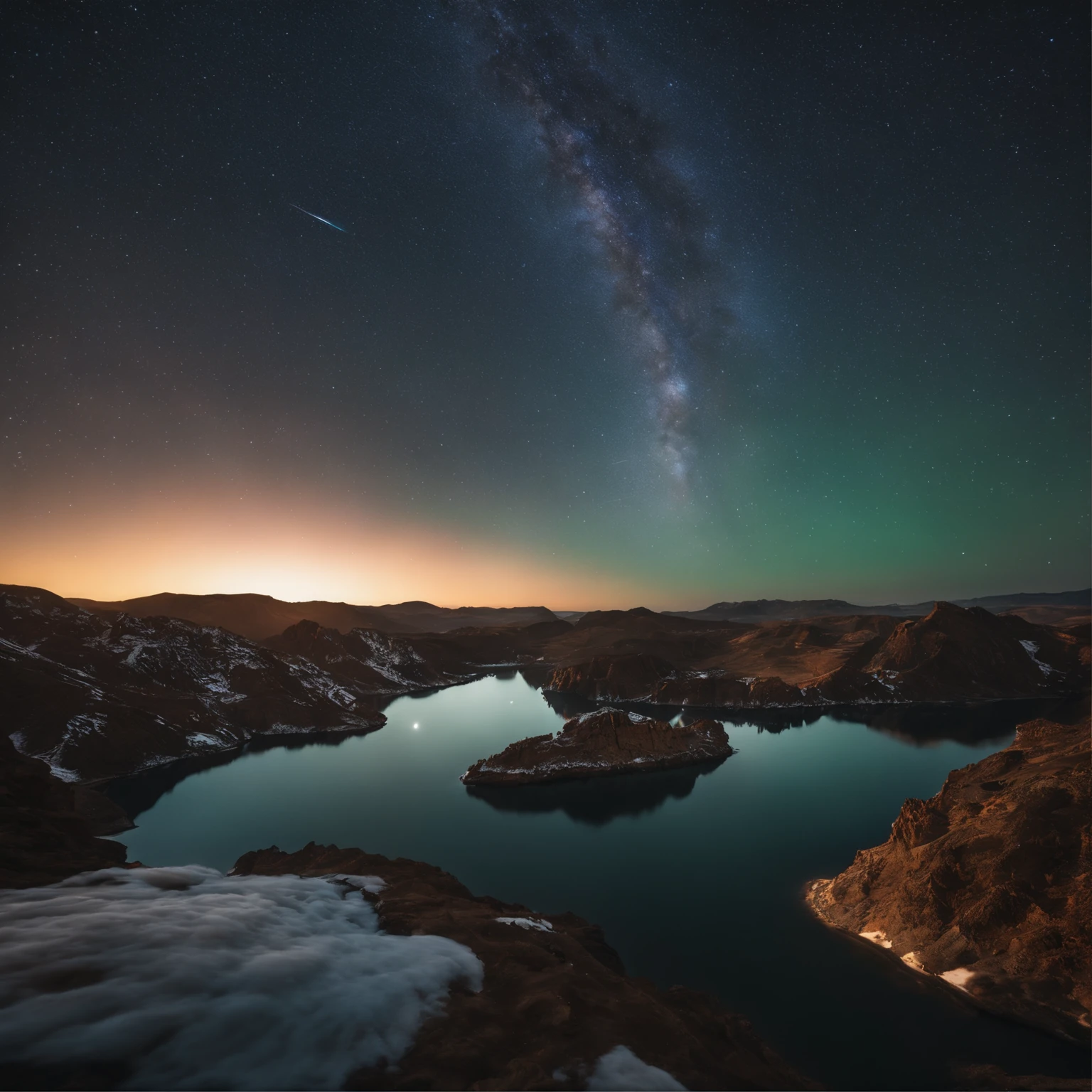 Master Parts、Superior Quality、superior image quality、The 8k quality、、Beautiful pictures of the starry sky、magnifica、Arched Milky Way:1.9、shooting stars:1.9、futuristic cities:1.9