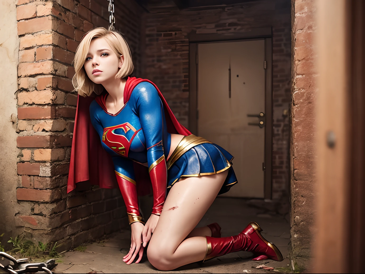 (Best Quality,4K,8K,hight resolution,masutepiece:1.2),Ultra-detailed,Realistic:1.37,Super masterpiece,Short-haired Supergirl sitting on bed showing off the soles of her feet to the camera、large full breasts、Looking at the camera、Glossy costume、bare-legged、piece sign