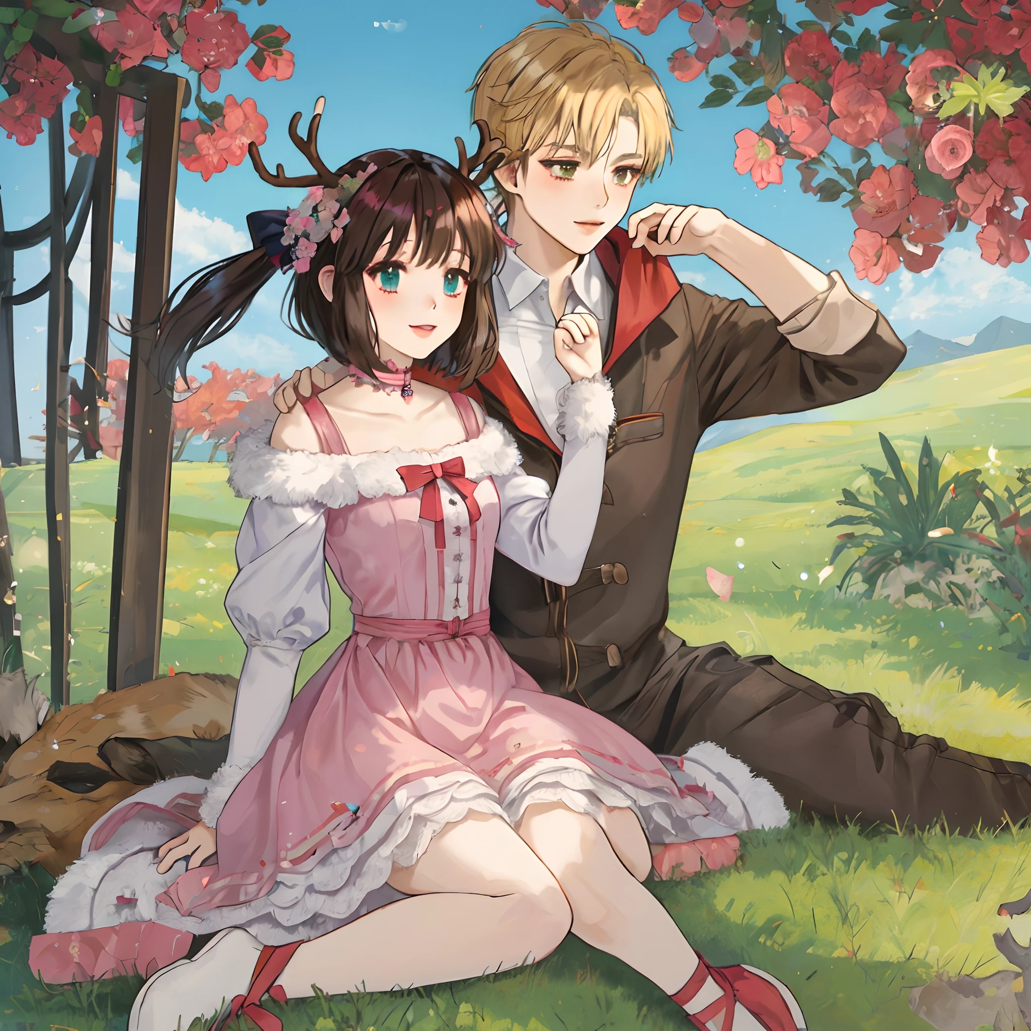 Furry girl deer anime full body short hair wearing short dress