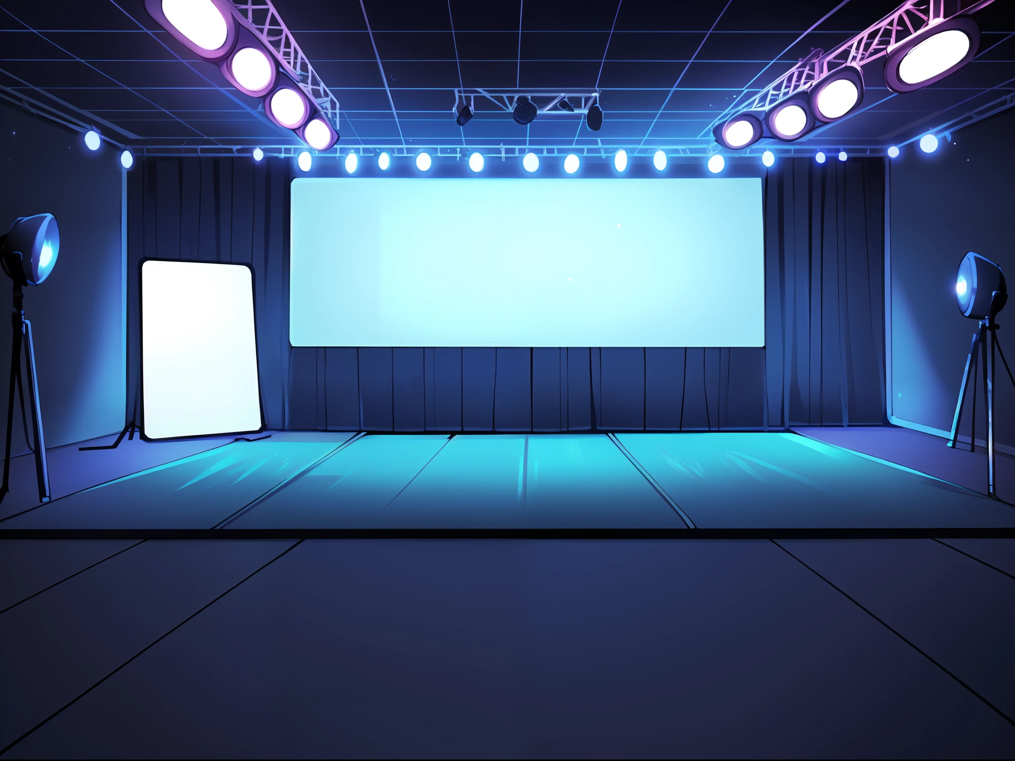 By fumiko, by hyattlen, by claweddrip, a simple empty room, studio, stage lights, detailed environment, no characters, no bodies, unoccupied room