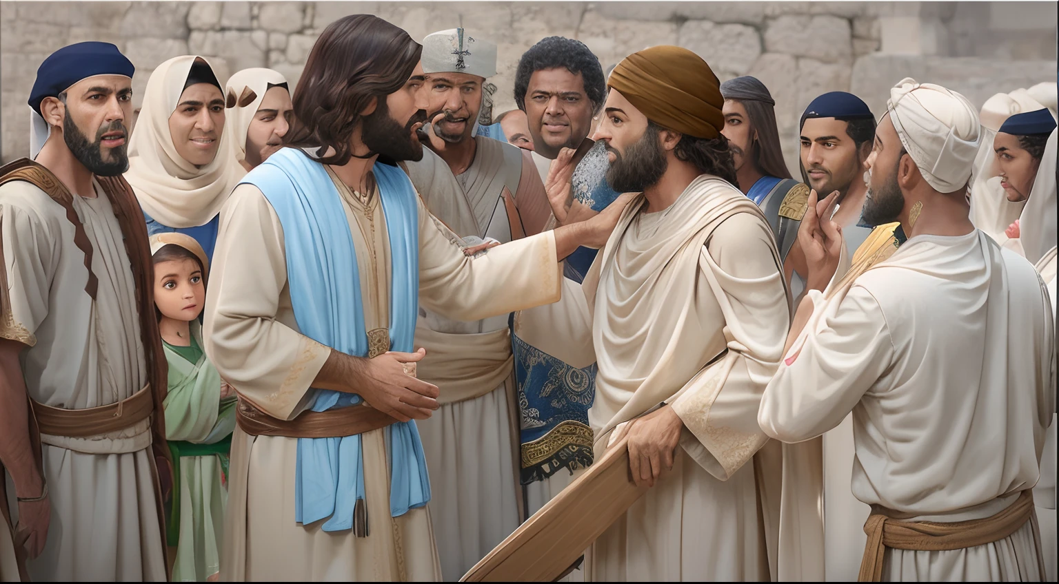 jesus e pessoas com roupas de tempos biblicos