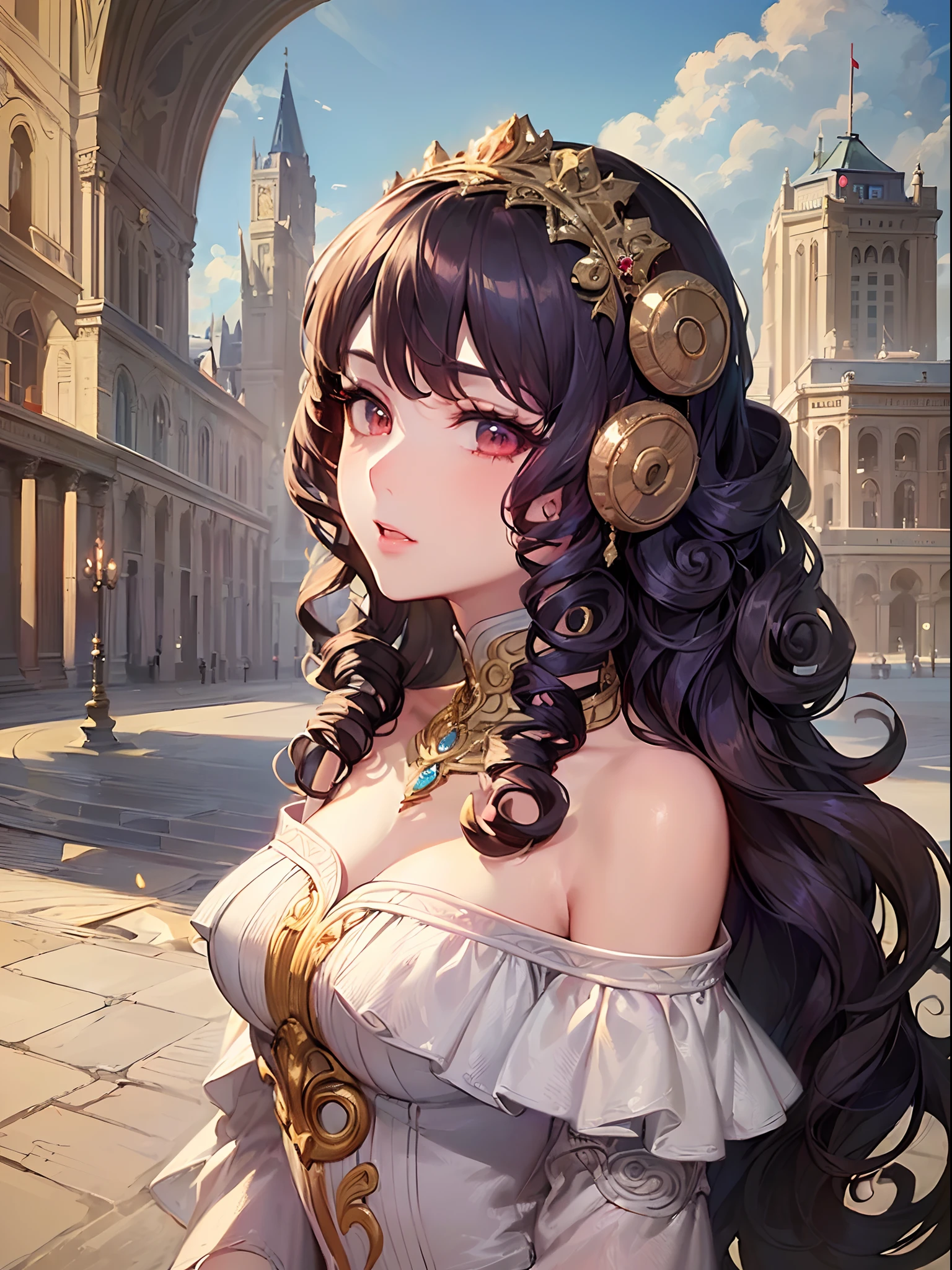 ((Finest quality)),(超A high resolution),(ultra-detailliert),(Meticulous portrayal),((Best Anime)),(Finest works of art),sharpnes,Clair, (Female opera singer in an off-shoulder dress with elaborate design:1.5),Jewelry with intricate designs:1.3,(Curled hair:1.5),Proportioned proportions:1.4, opera house,stage