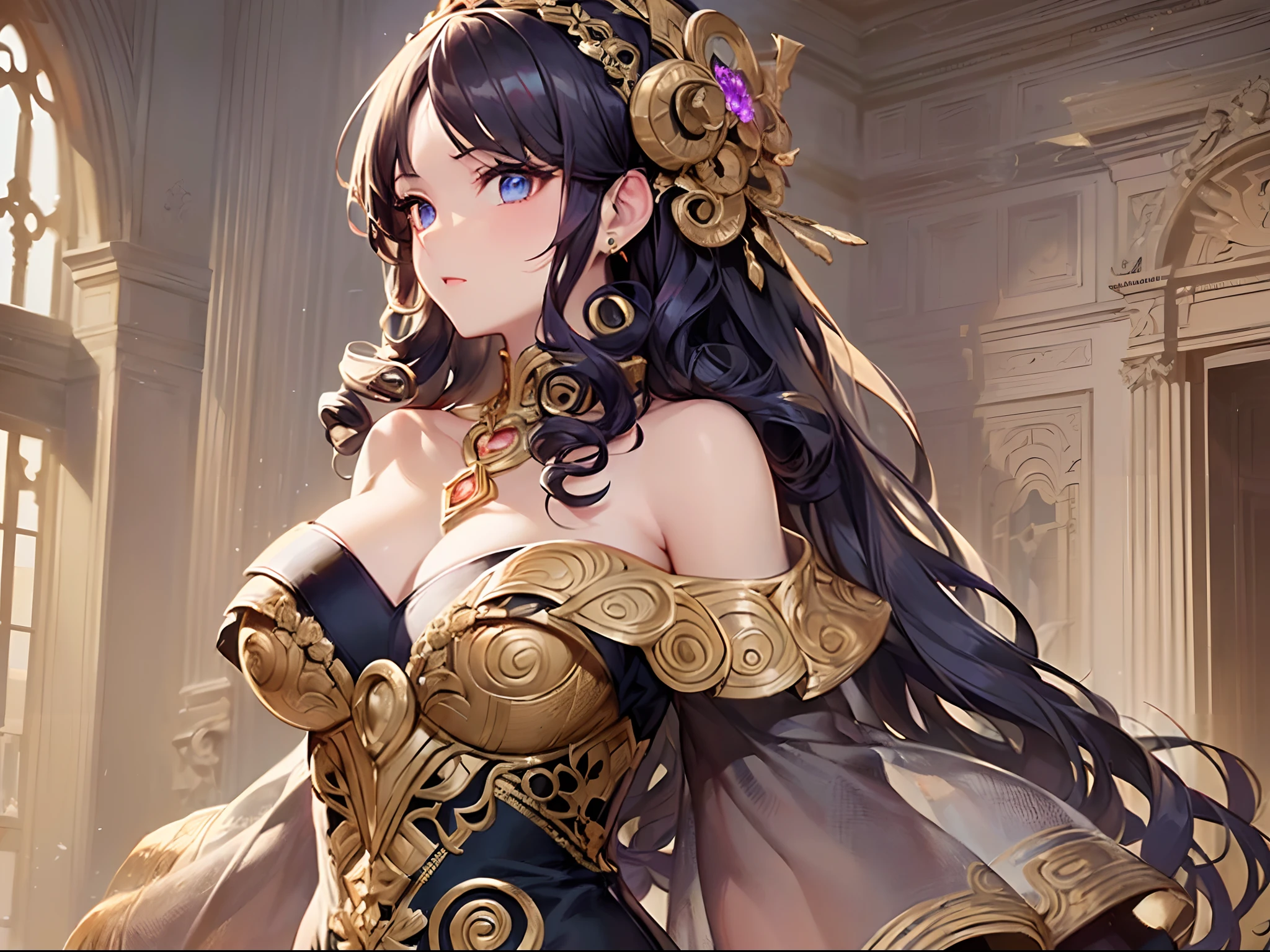 ((Finest quality)),(超A high resolution),(ultra-detailliert),(Meticulous portrayal),((Best Anime)),(Finest works of art),sharpnes,Clair, (Female opera singer in an off-shoulder dress with elaborate design:1.5),Jewelry with intricate designs:1.3,(Curled hair:1.5),Proportioned proportions:1.4, opera house,stage