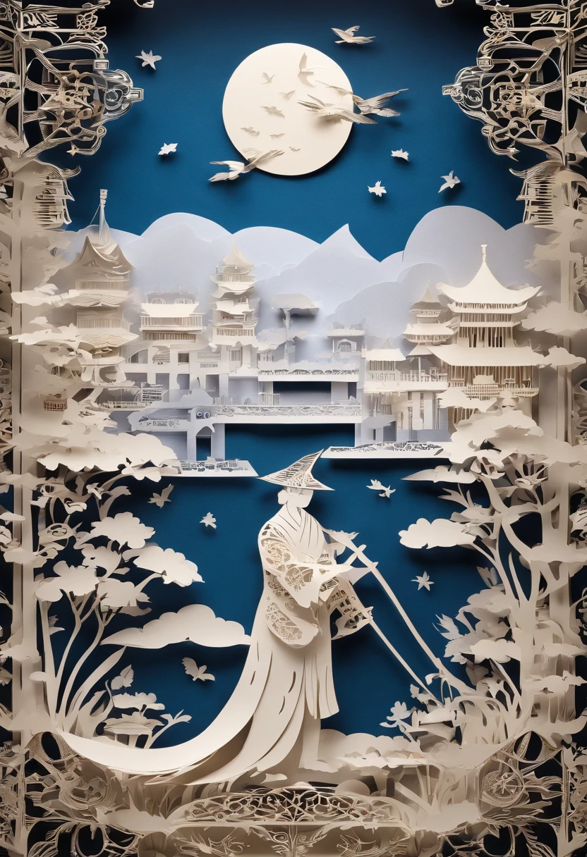 masterpiece, A young handsome swordsman, beautiful render of a fairytale, in the style of paper art, painting of beautiful, beautiful as the moon, very intricate masterpiece, painted metal, beautiful intricate masterpiece, multiple layers, Mysterious, castle