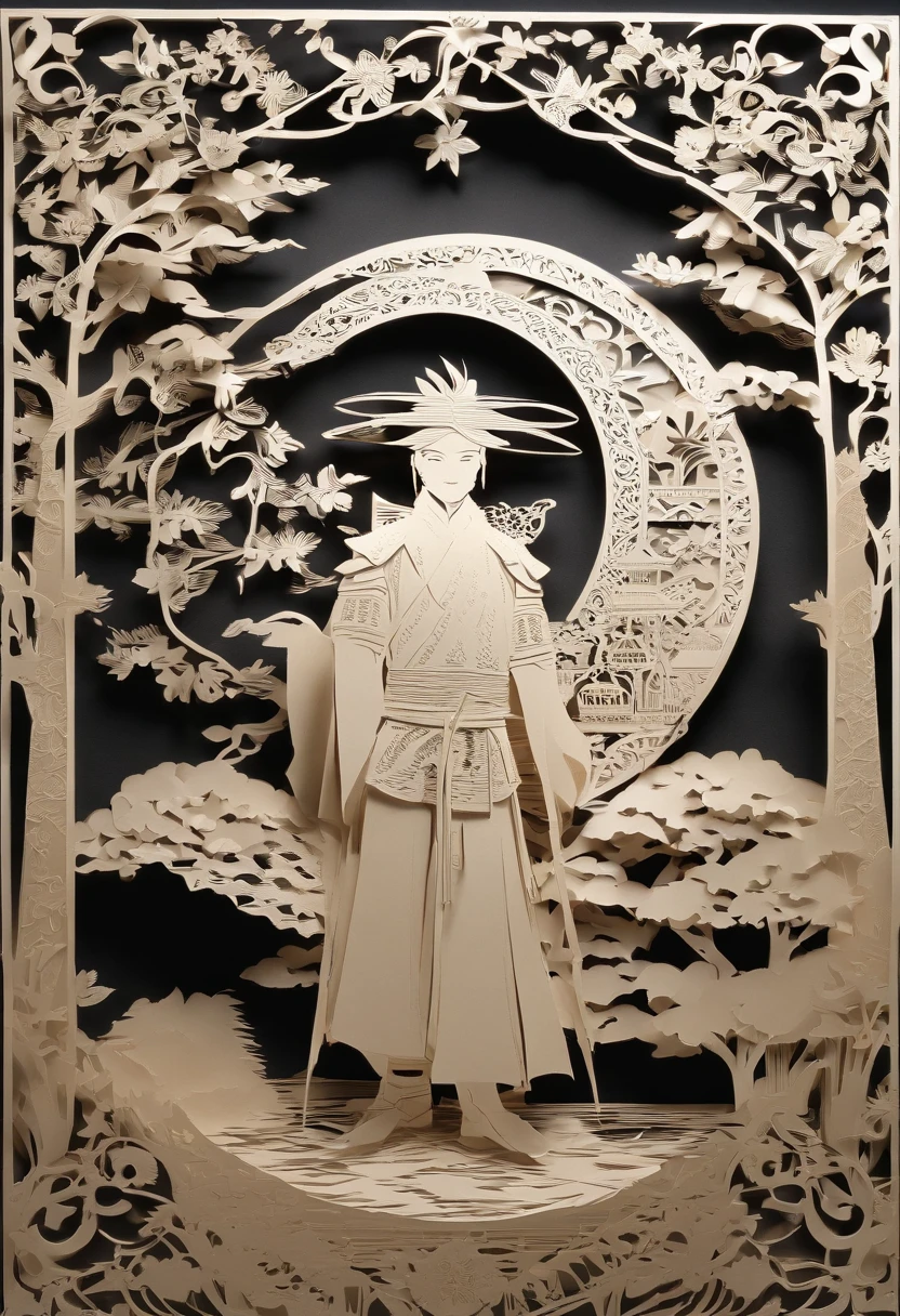masterpiece, A young handsome swordsman, beautiful render of a fairytale, in the style of paper art, painting of beautiful, beautiful as the moon, very intricate masterpiece, painted metal, beautiful intricate masterpiece, multiple layers, Mysterious, castle