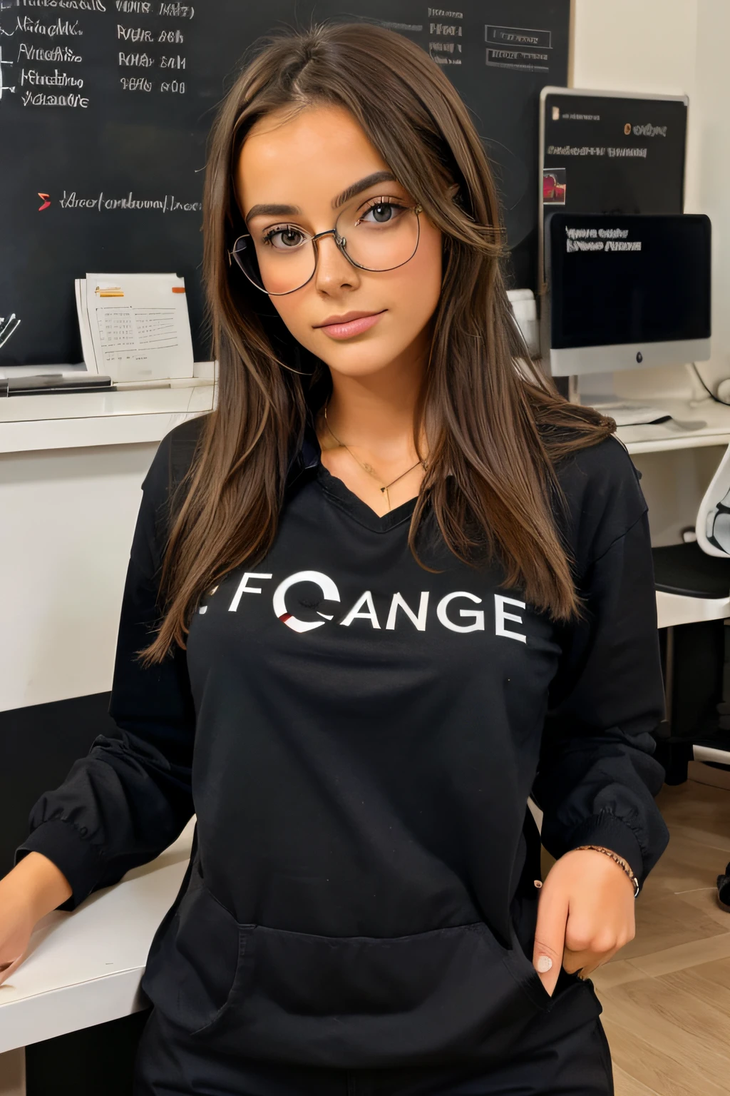 French woman, 20 years old, blond, wearing a red colegial Sweatshirt, blue sweatpants, Sofa, light smile, holding a book, ponytail hair, glasses, warm light lampshade, night