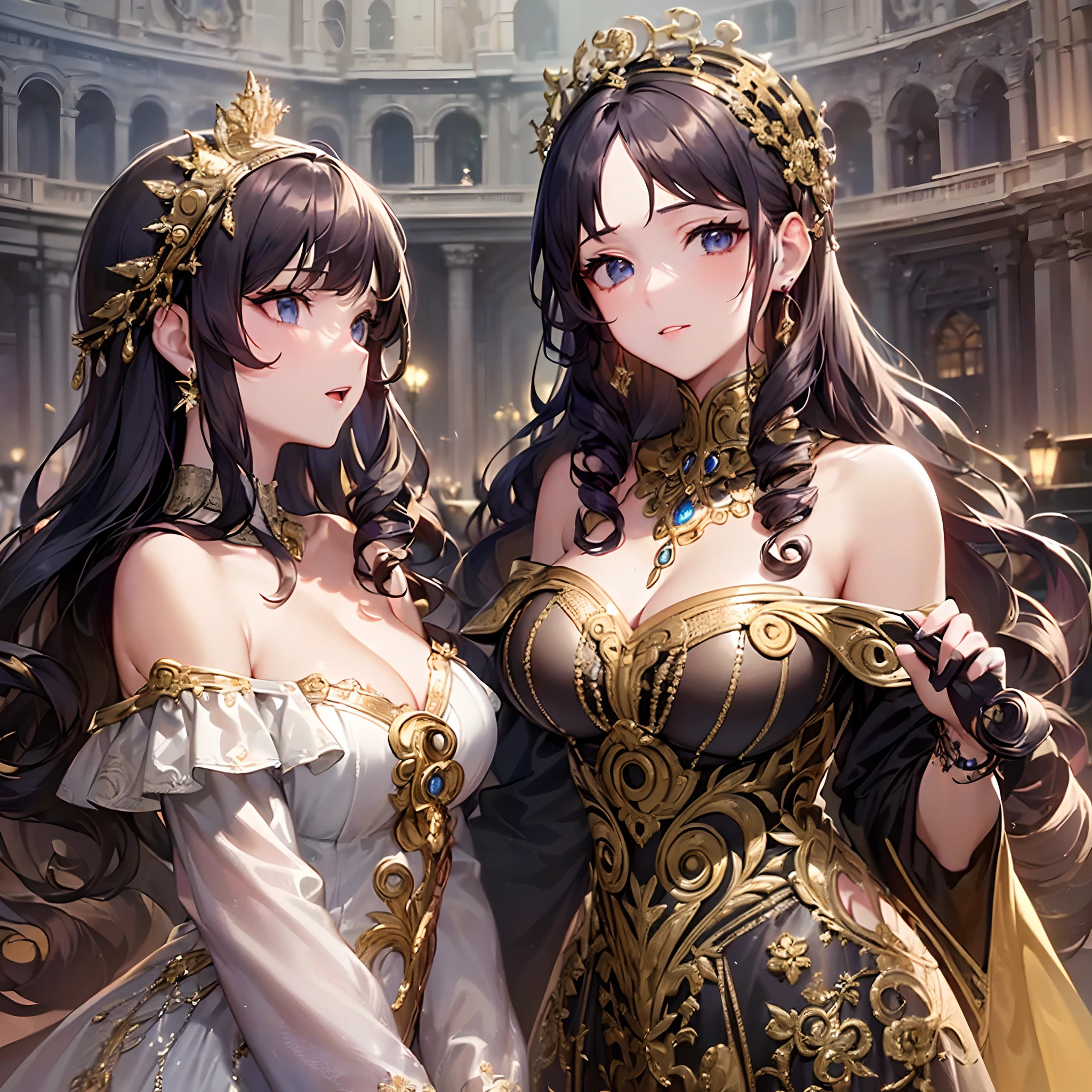 ((Finest quality)),(超A high resolution),(ultra-detailliert),(Meticulous portrayal),((Best Anime)),(Finest works of art),sharpnes,Clair, (Female opera singer in an off-shoulder dress with elaborate design:1.5),Jewelry with intricate designs:1.3,(Curled hair:1.5),Proportioned proportions:1.4, opera house,stage