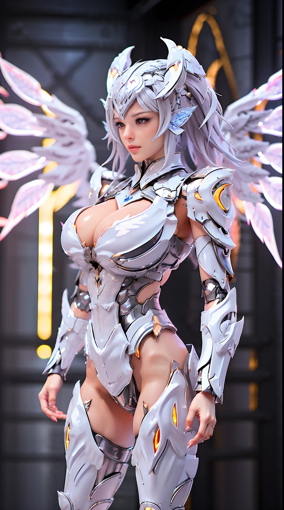 SILVER DRAGON QUEEN, HUGE BOOBS, BATTLE ARMOR, CLEAVAGE, (A PAIR OF BIG WINGS:1.5), TRANSPARANT, STANDING, SEXY BODY, MUSCLE ABS.