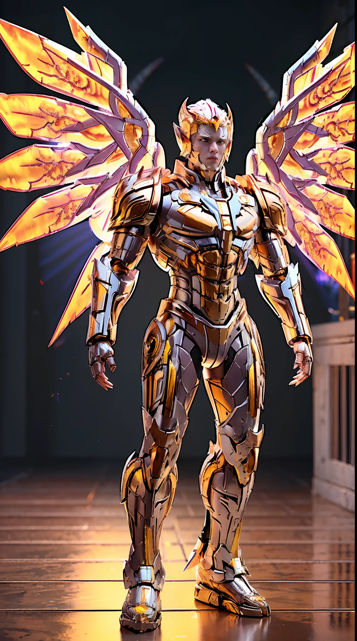 GOLDEN DRAGON KING, BATTLE ARMOR, (A PAIR OF BIG WINGS:1.5), TRANSPARANT, STANDING, MUSCULAR BODY.