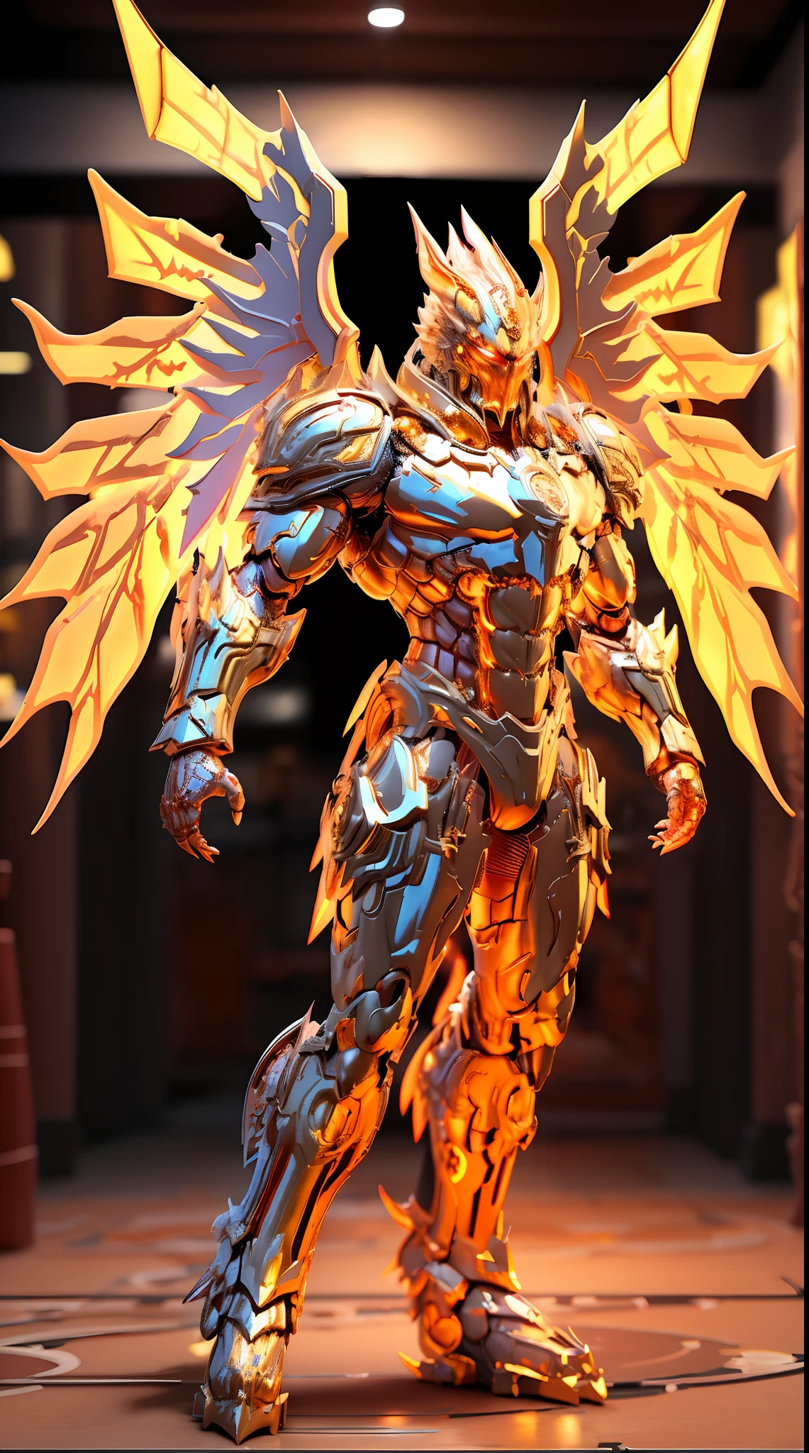 GOLDEN DRAGON KING, BATTLE ARMOR, (A PAIR OF BIG WINGS:1.5), TRANSPARANT, STANDING, MUSCULAR BODY.