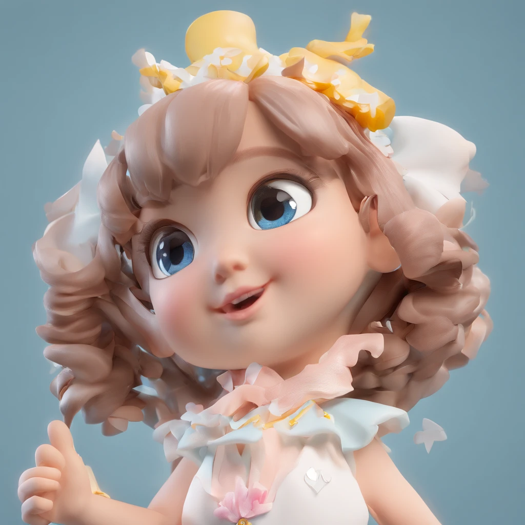 super cute girl IP by pop mart, Bright eyes, cherub,Little white dress, Clay, Models, a blind box toy, Glossy and delicate,Clean background, Good gloss, 3D rendering of,Best quality