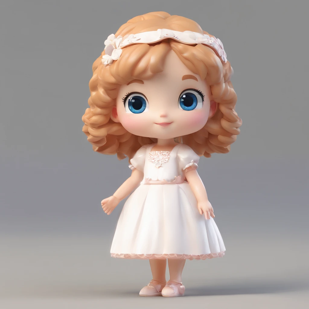 super cute girl IP by pop mart, Bright eyes, cherub,Little white dress, Clay, Models, a blind box toy, Glossy and delicate,Clean background, Good gloss, 3D rendering of,Best quality