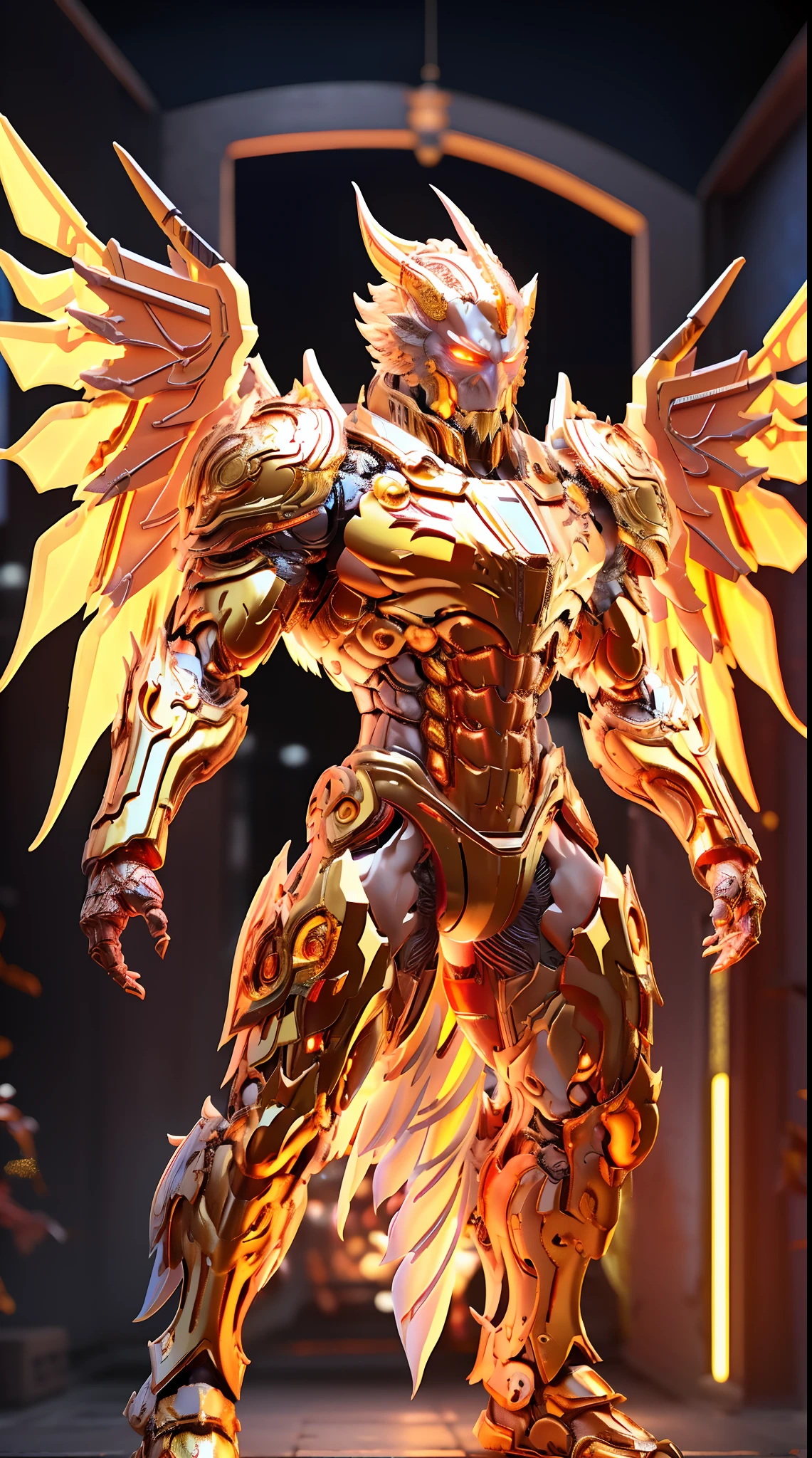 GOLDEN DRAGON KING, BATTLE ARMOR, (A PAIR OF BIG WINGS:1.5), TRANSPARANT, STANDING, MUSCULAR BODY.