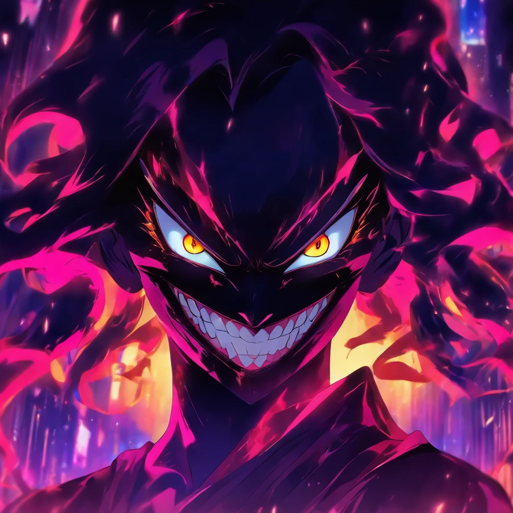 Evil woman standing staring with evil smile, using smiling mask