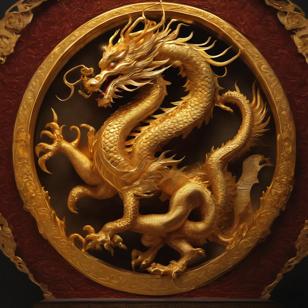 Golden Chinese Dragon、Full body exit。Hover。Solid color background