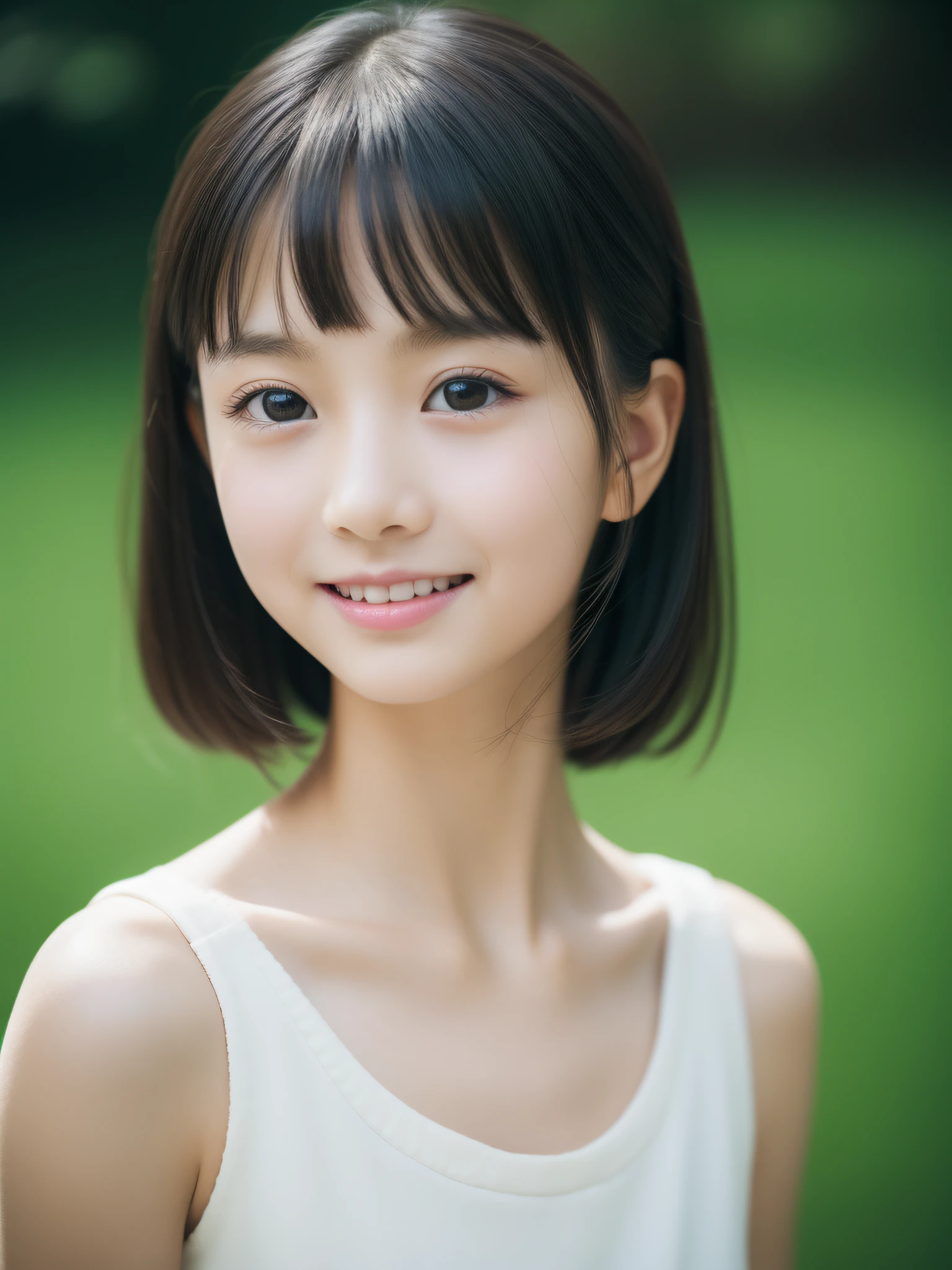 8K、Neat and clean girl, petiten, See-through clothes, (slim, Small, Flat, Small), Black hair twintails, Photorealistic, detail, (Detailed skin texture:1.15), Ultra Detail, Wear black sandals, delicate sexy collarbone, Smile, Super Detailed Face, Detailed lips, Detailed eyes, 10years old 、Delicatyebrows、Little baby face、Prgraphy、watching at viewers、Deep to the chest