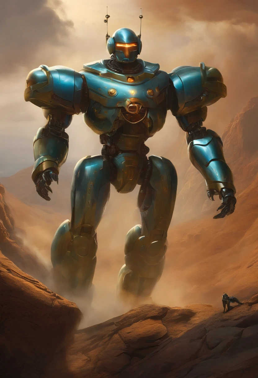 Create an art of a robot man inspired by Boris Vallejo