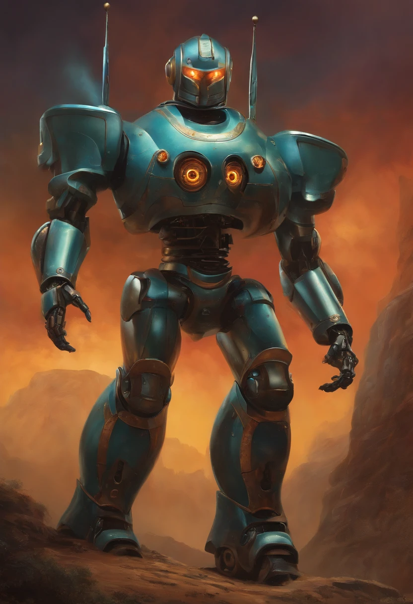 Create an art of a robot man inspired by Boris Vallejo