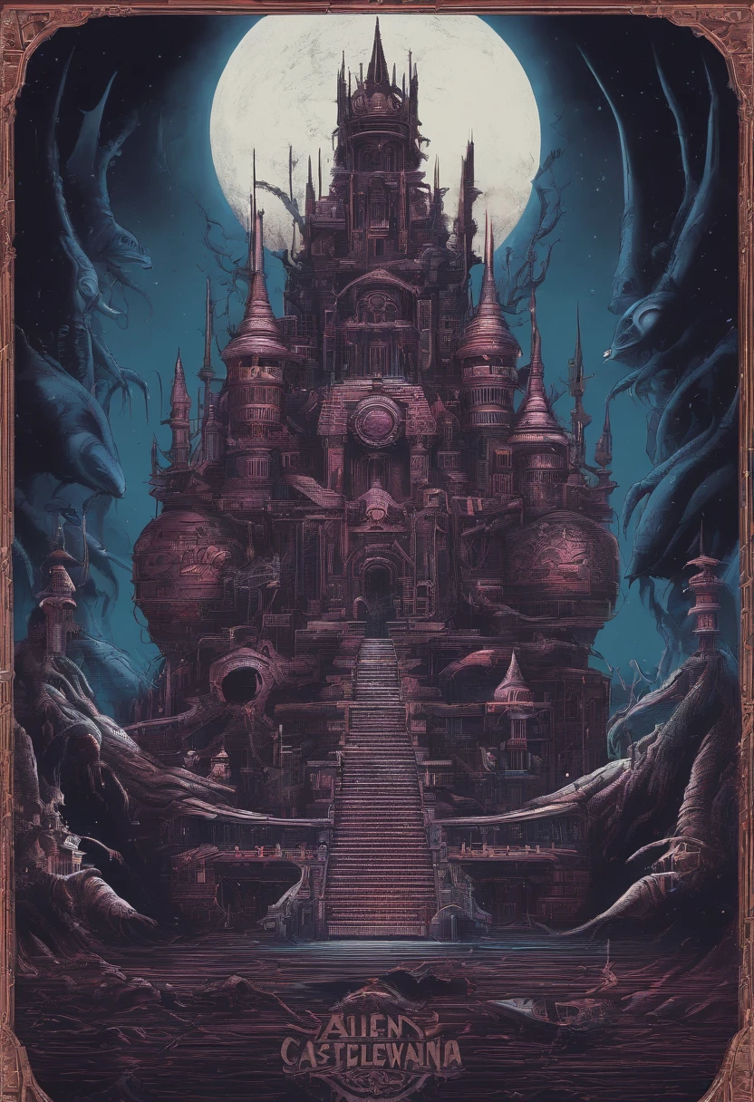 Castlevania castle with the title 'Castlevania' in the middle