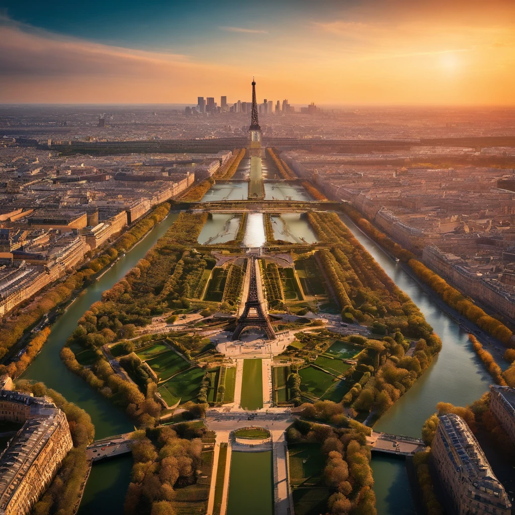 eiffel tower in a post apocalyptic scene, hyper detailed, color coded, aerial view —ar 9:16 —q 5